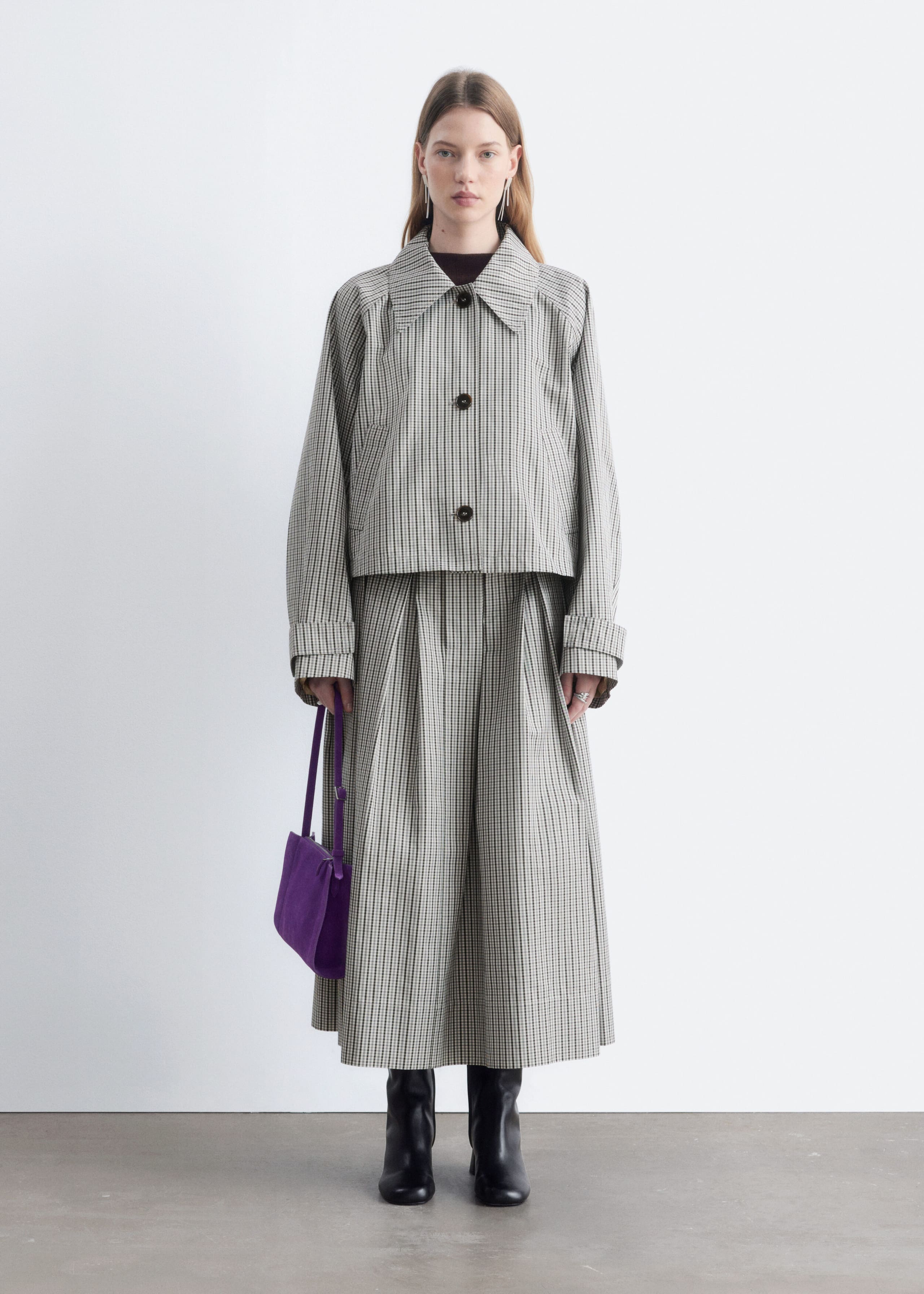 Pleated Midi Skirt - Grey/Striped - Lookbook