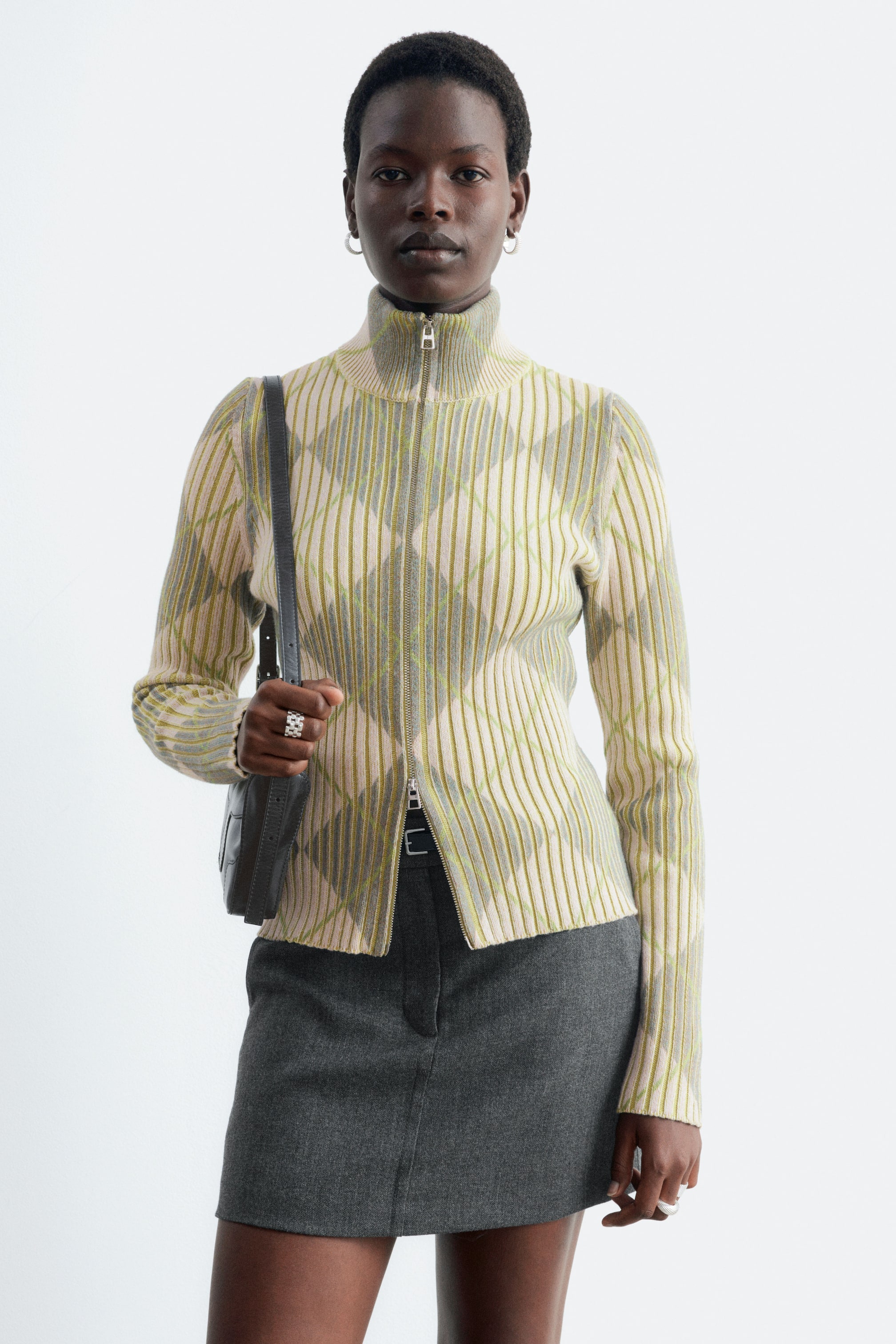 Grotere afbeelding bekijken: Vest van wol en katoen met rits - Beige/Green/Checked - DAMES | H&M BE 1