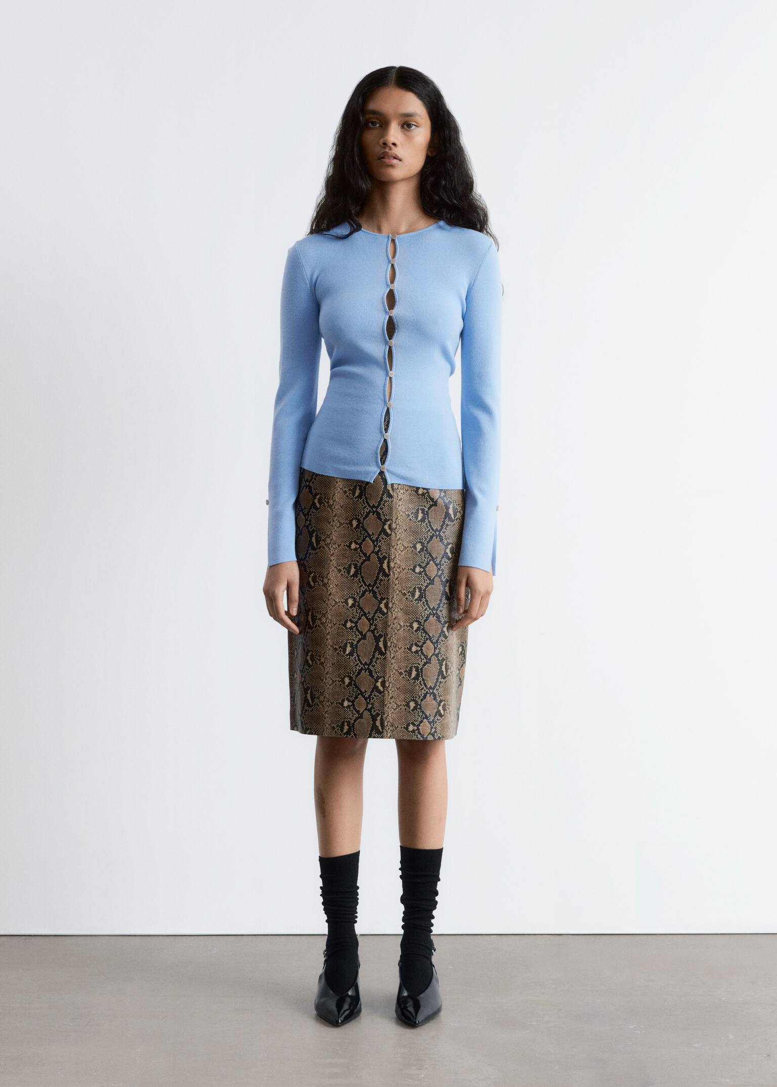 Cardigan mulat din lână - Albastru deschis/Galben Muștar - 3