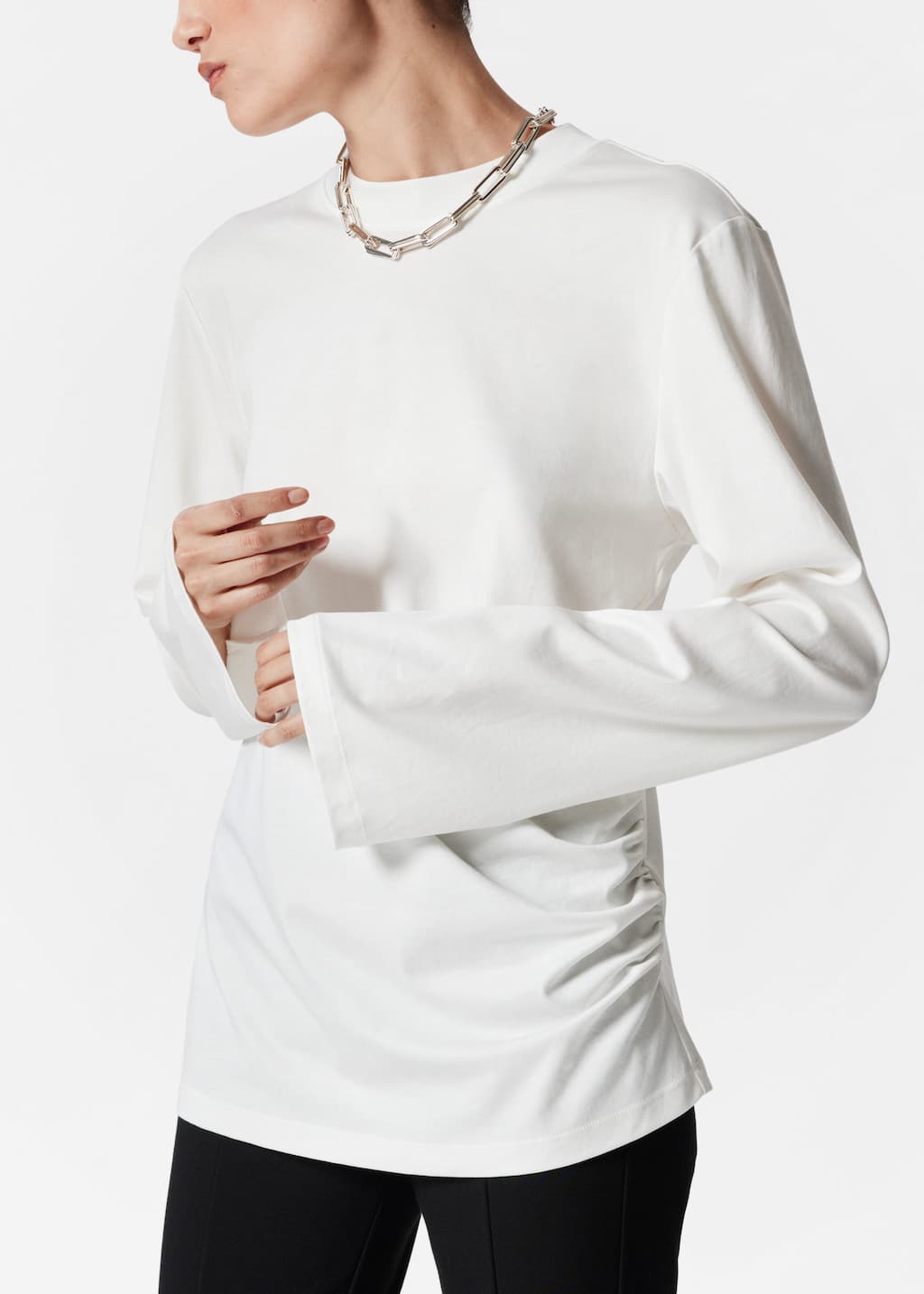 Haut froncé à manches longues - Blanc - Lookbook