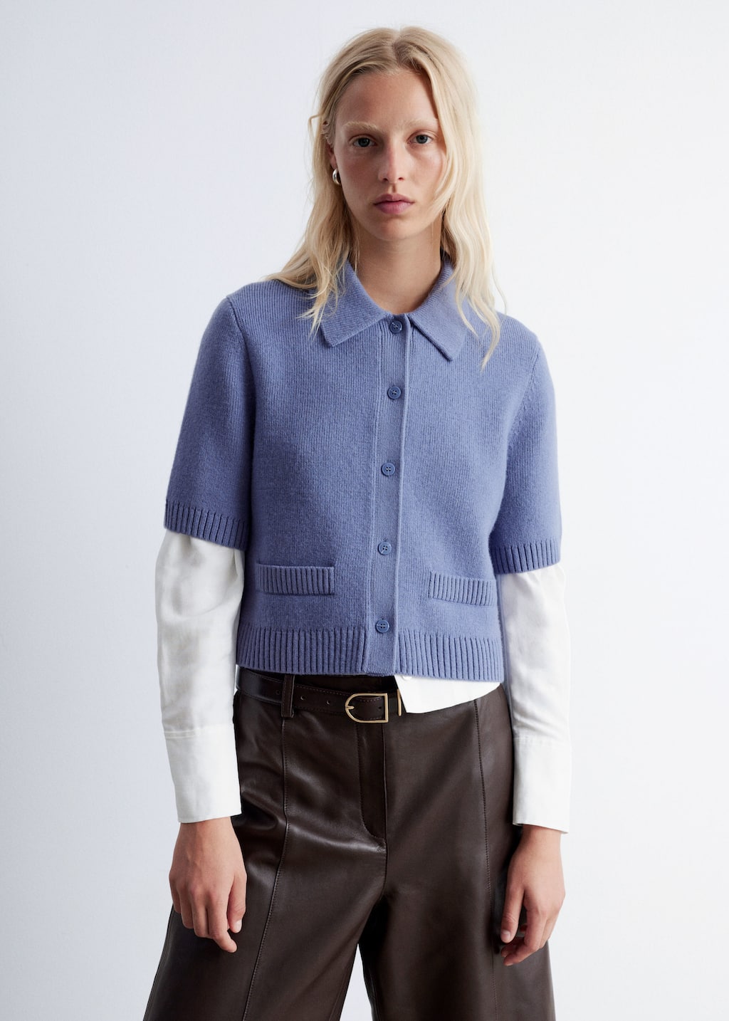 Image of Short-Sleeve Merino-Blend Cardigan