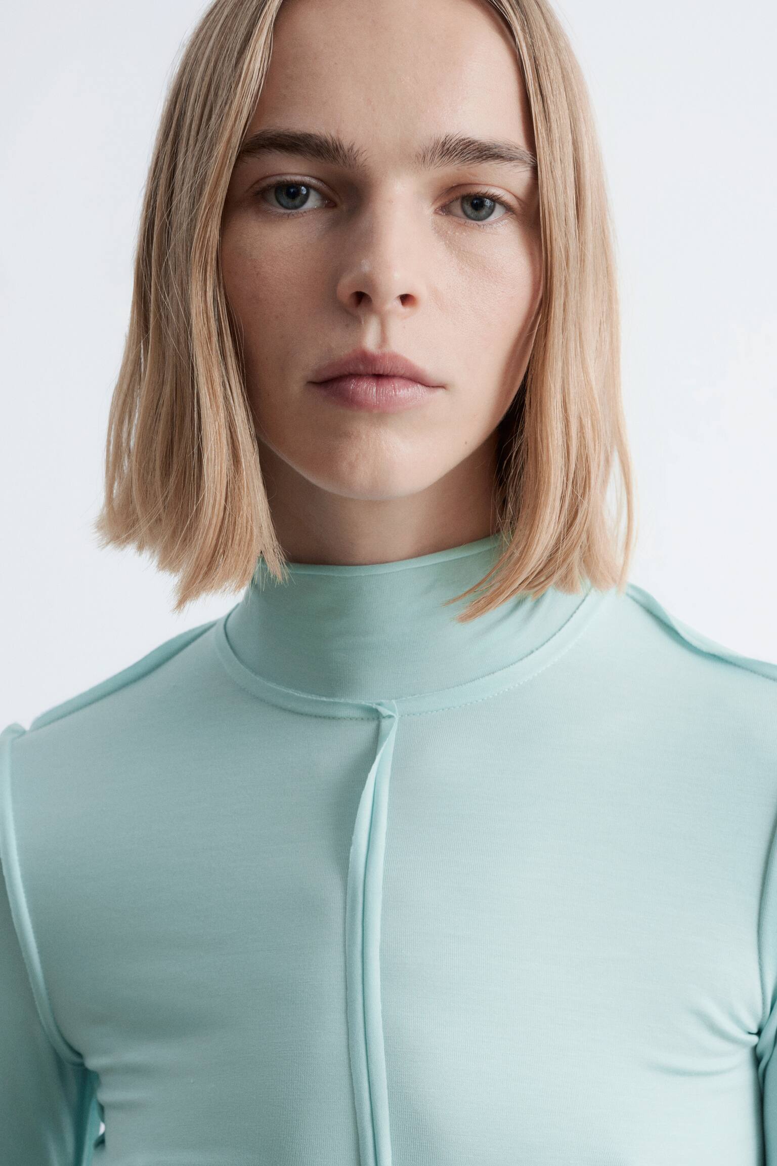 Langærmet turtleneck-top - Turkis/Klar blå - 3