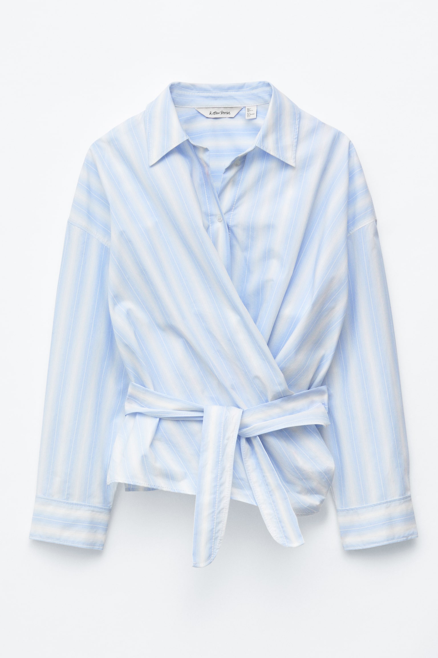 Deréknál Megkötős Pamut Ing - Kék/Fehér Csíkos - 2