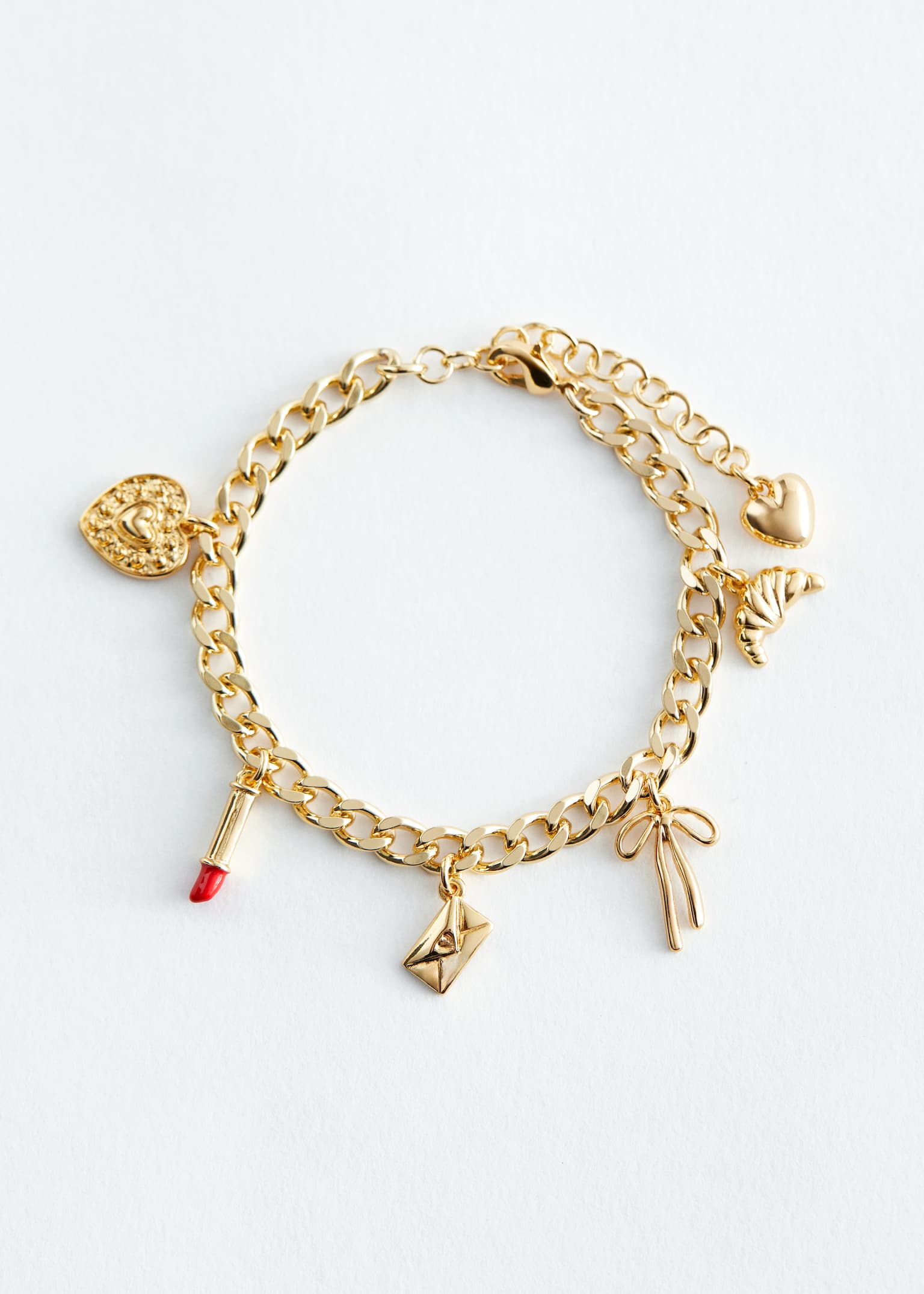 Gliederarmband mit Panzerkette und Anhänger - Gold