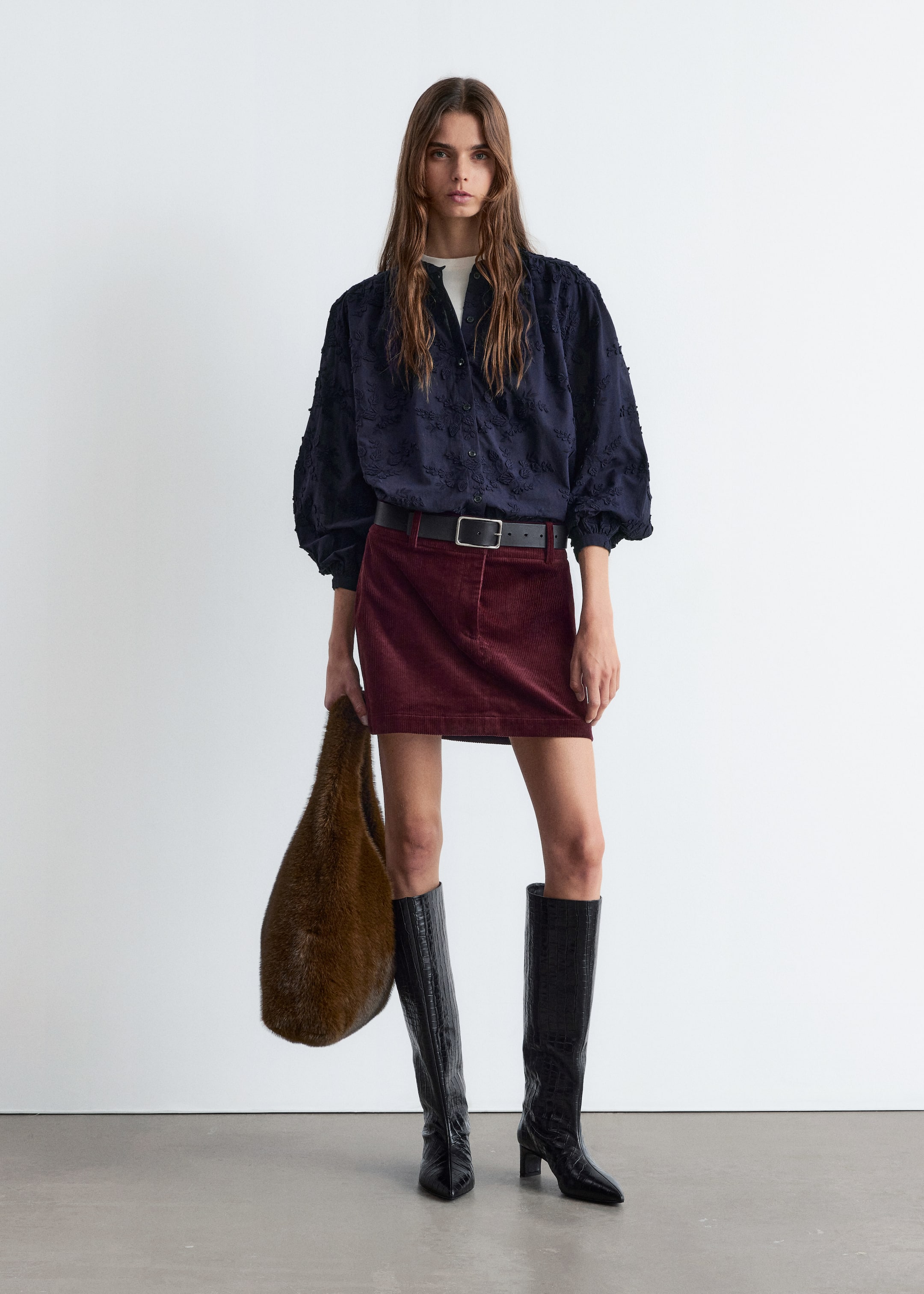 View larger image: Voluminous Floral-Appliqué Blouse - Navy - Ladies | H&M GB 3