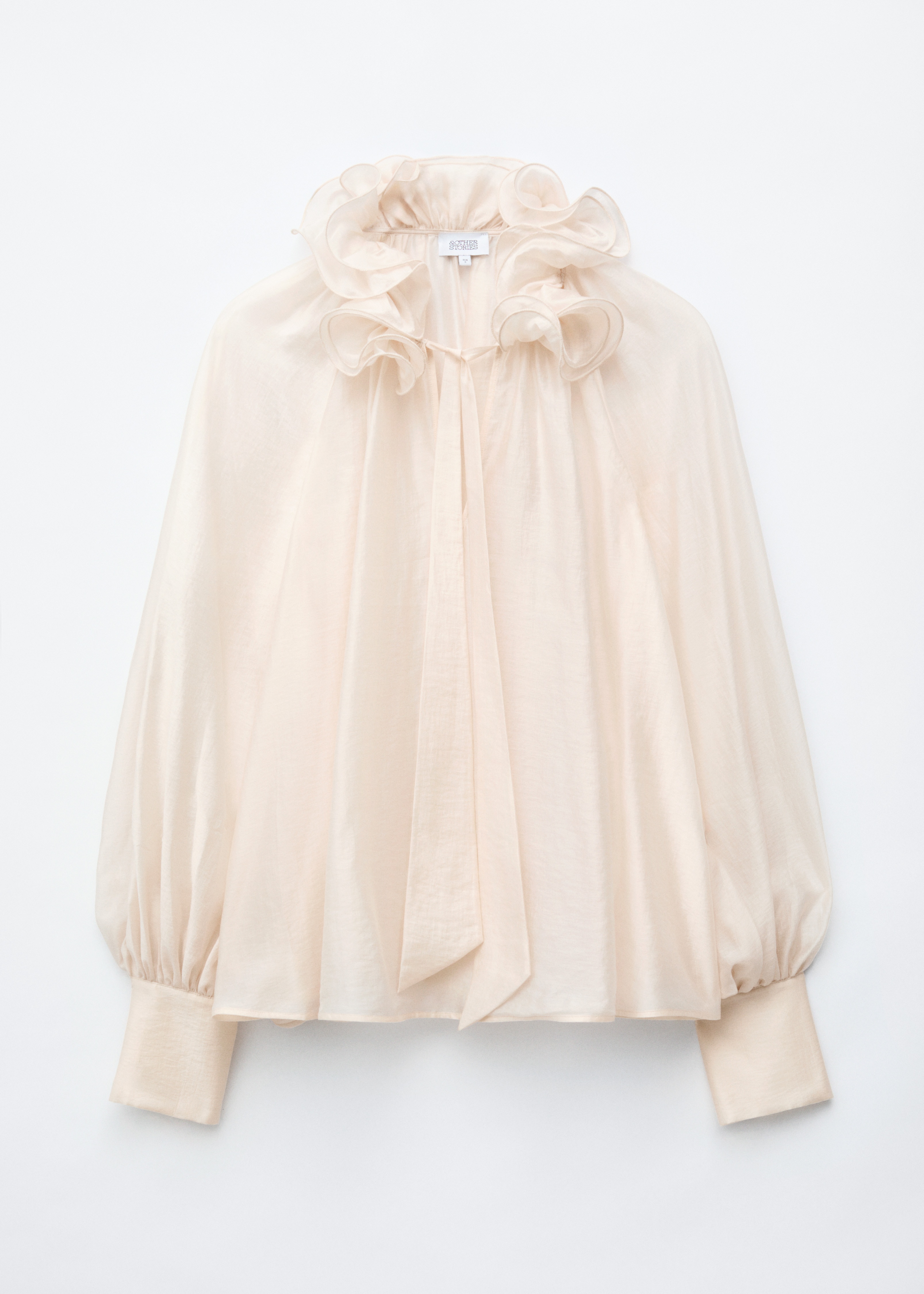 Voluminöse Bluse mit Halsrüsche - Weiß/Rosa/Geblümt