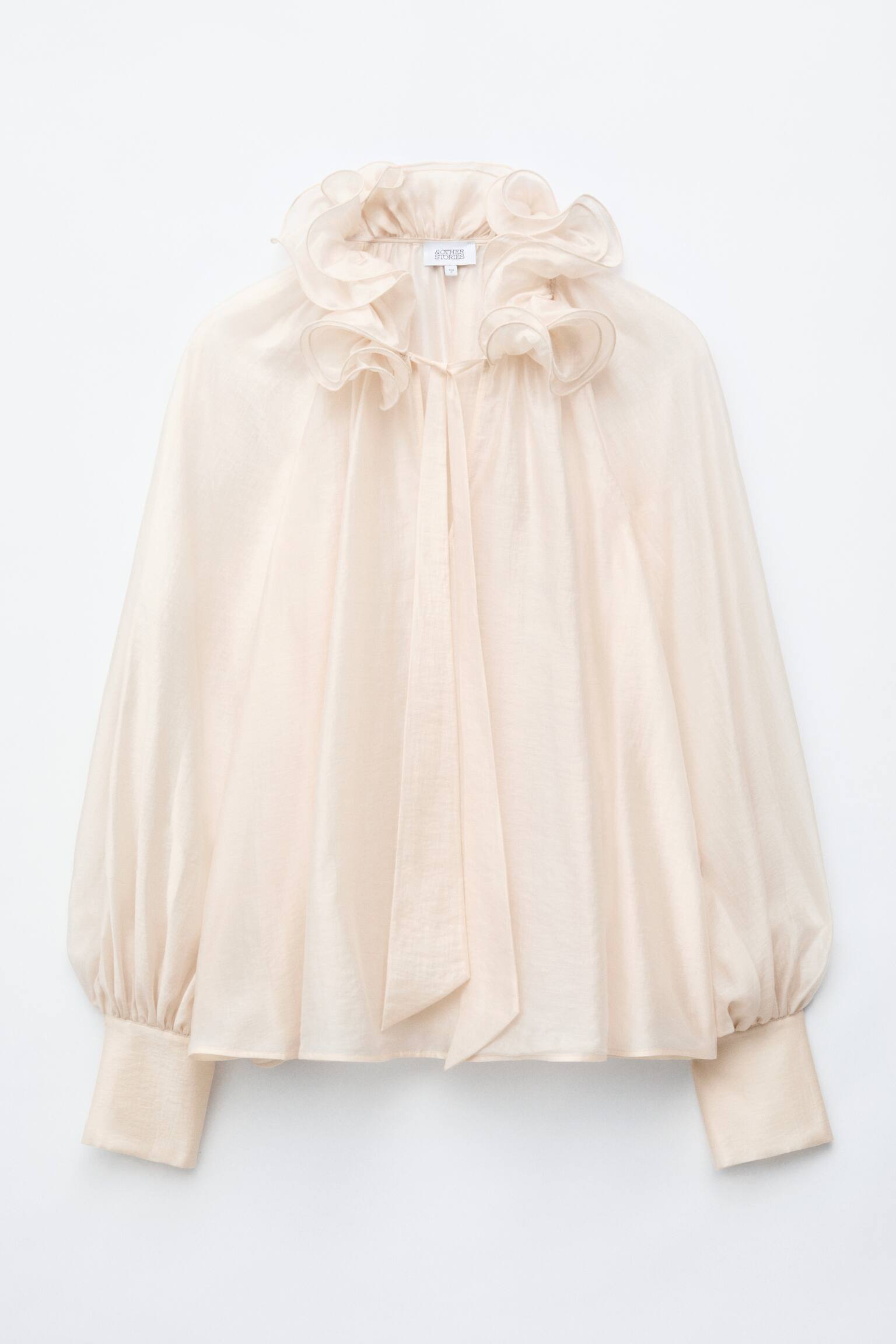 Ruffle Neck Voluminous Blouse - לבן - 1