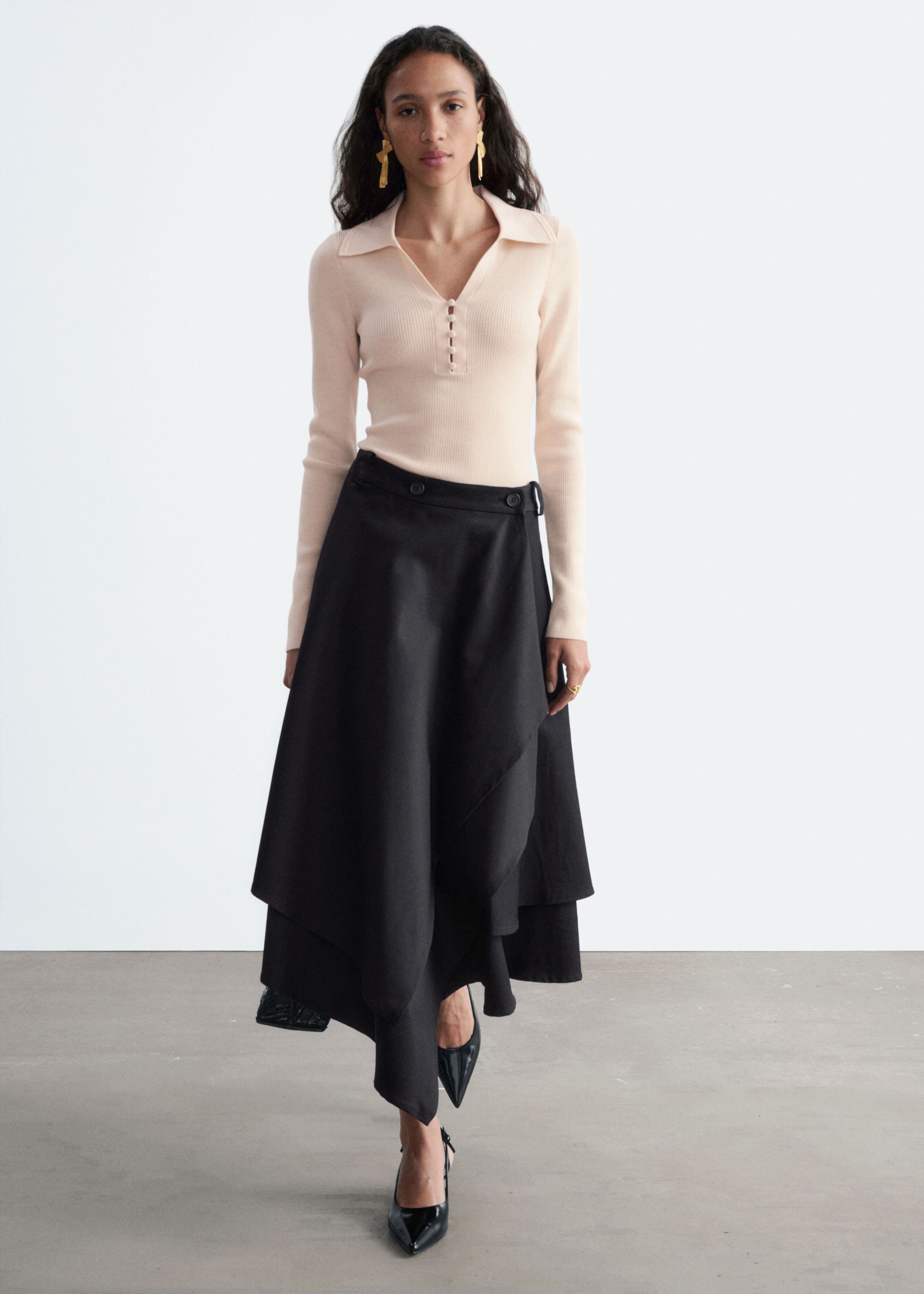 Button-Detail Wool Top - Cream - Lookbook