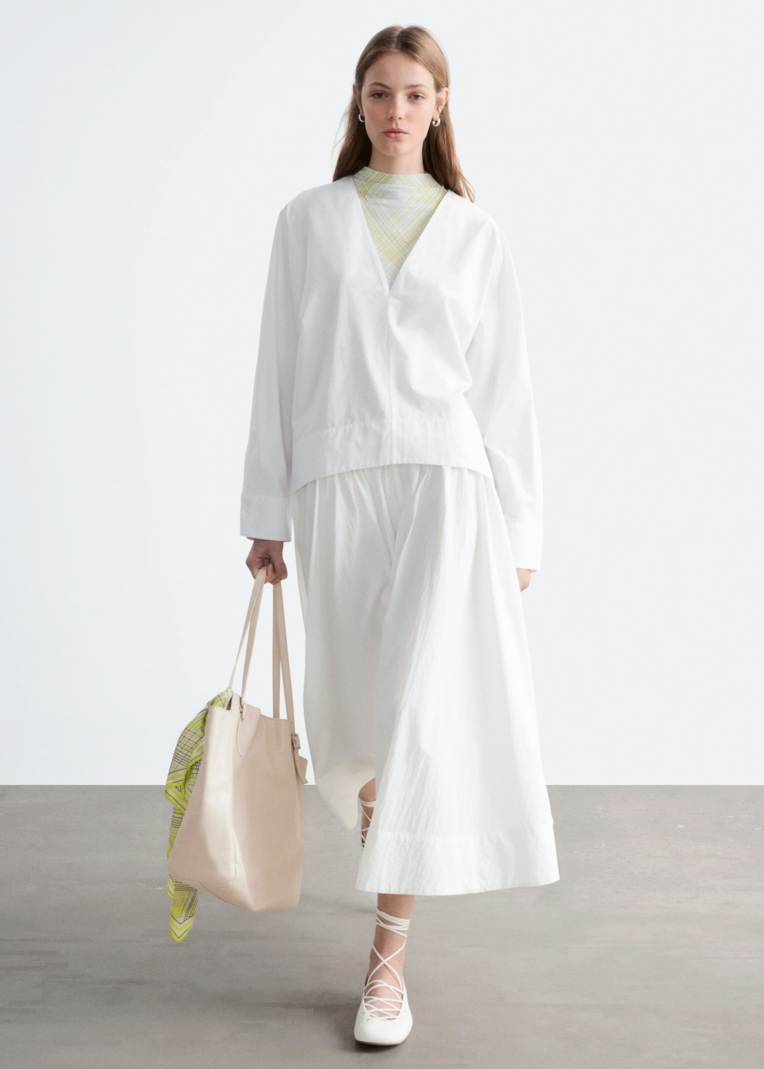 Image of Sculptural Cotton V-Neck Blouse