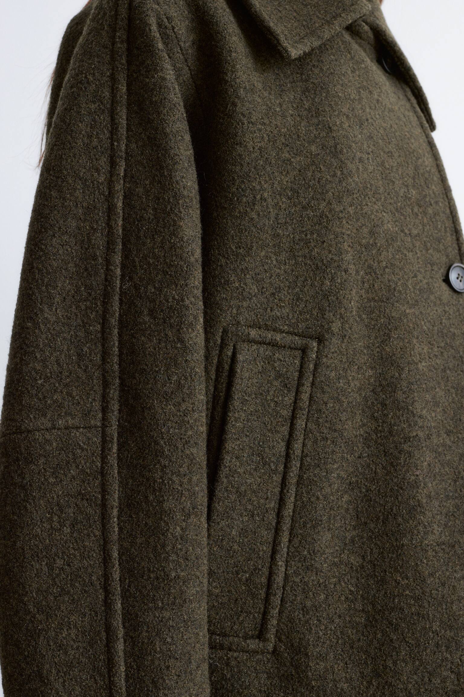 Wełniana kurtka oversize - Ciemnozielony khaki/Czarny - 6