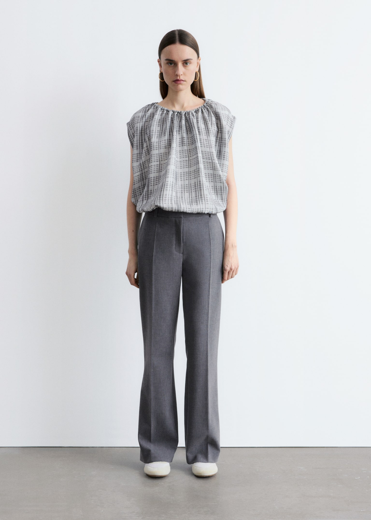 Broek met persplooien - Grijs/Donkerbruin - 1