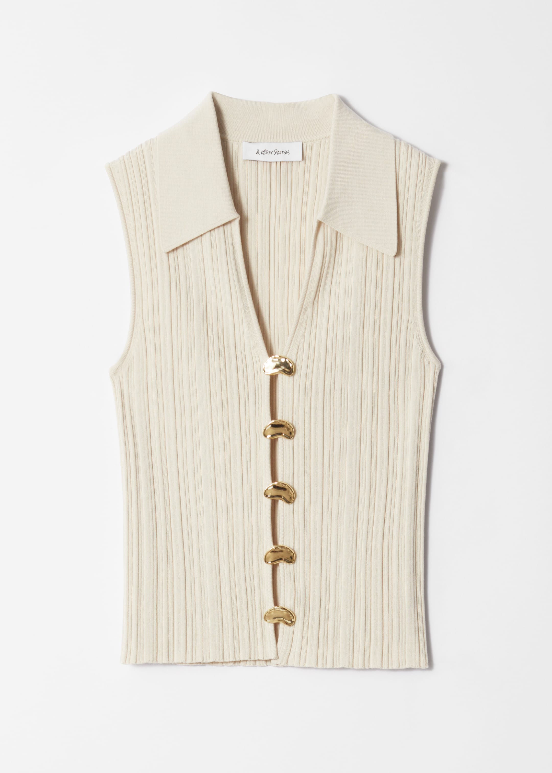 Visa större bild: Ribbstickat linne med krage - Vit - DAM | H&M FI 5