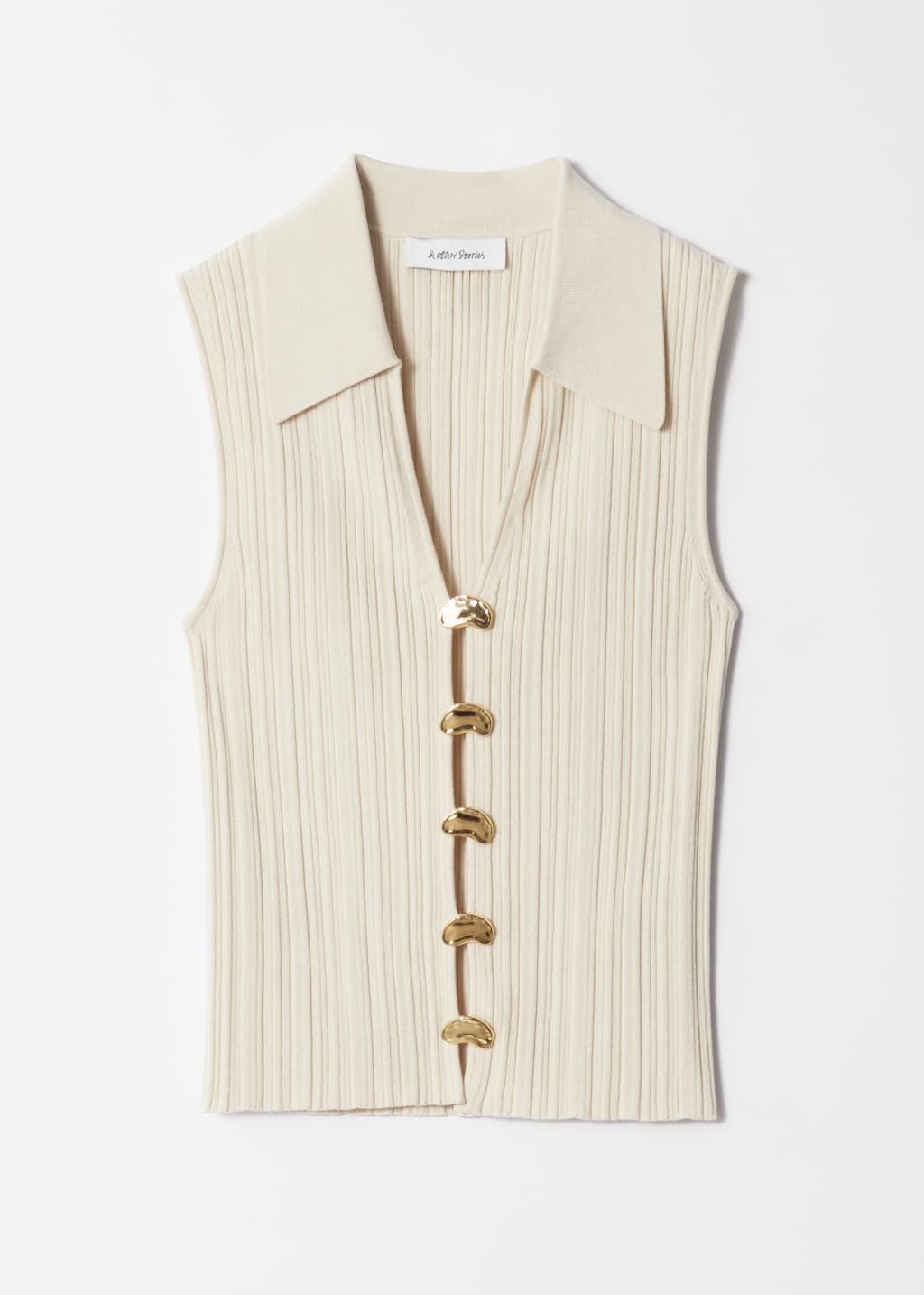 Rib-Knit Collar Tank Top - Dusty White - Still Life
