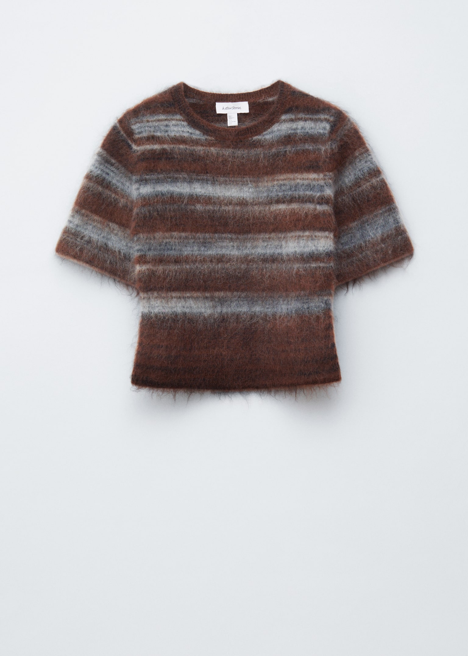 Brushed-Knit T-Shirt - Brown/Blue Stripes - 2