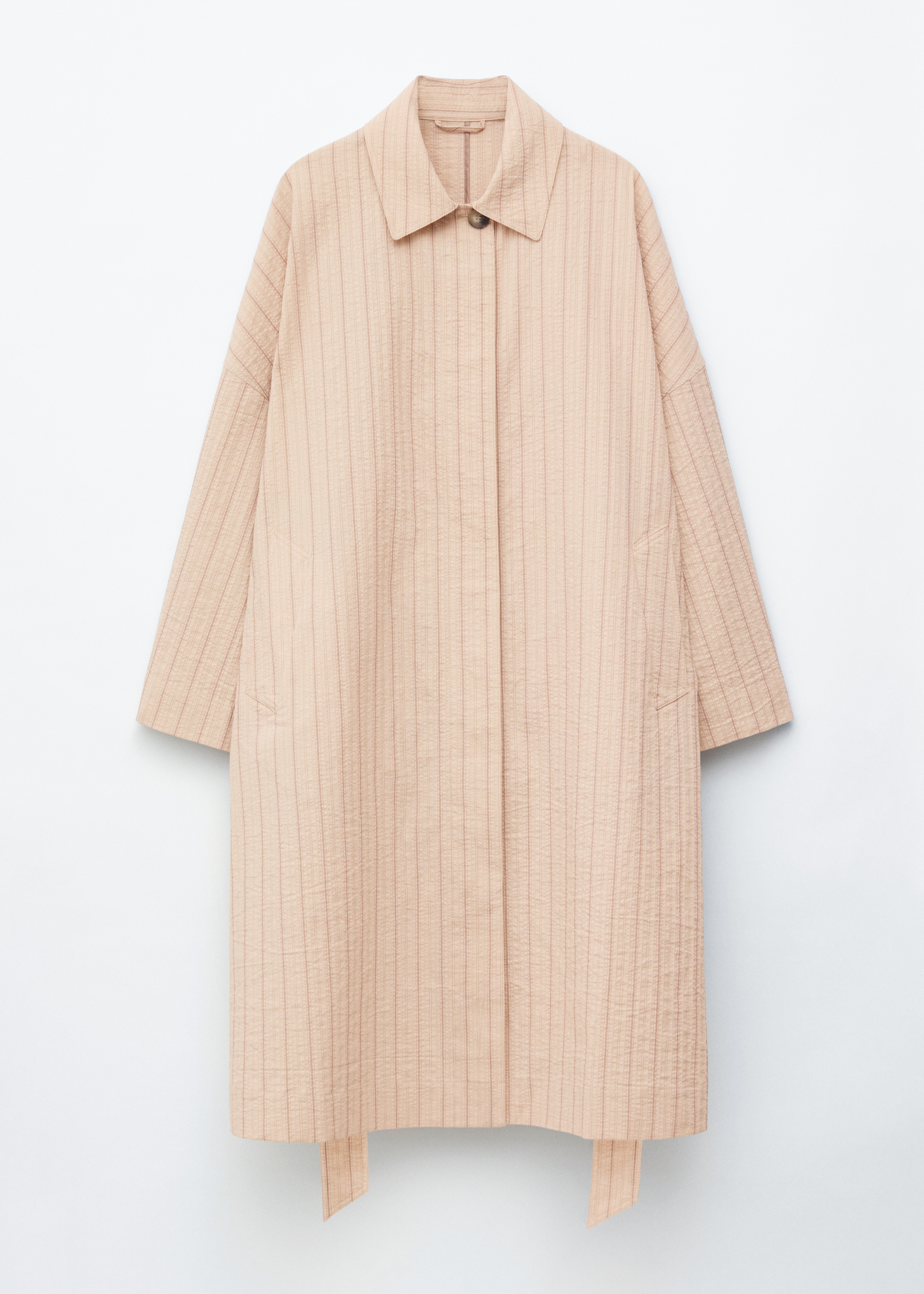 Oversized Pinstripe Trench Coat - Beige/Pinstripes
