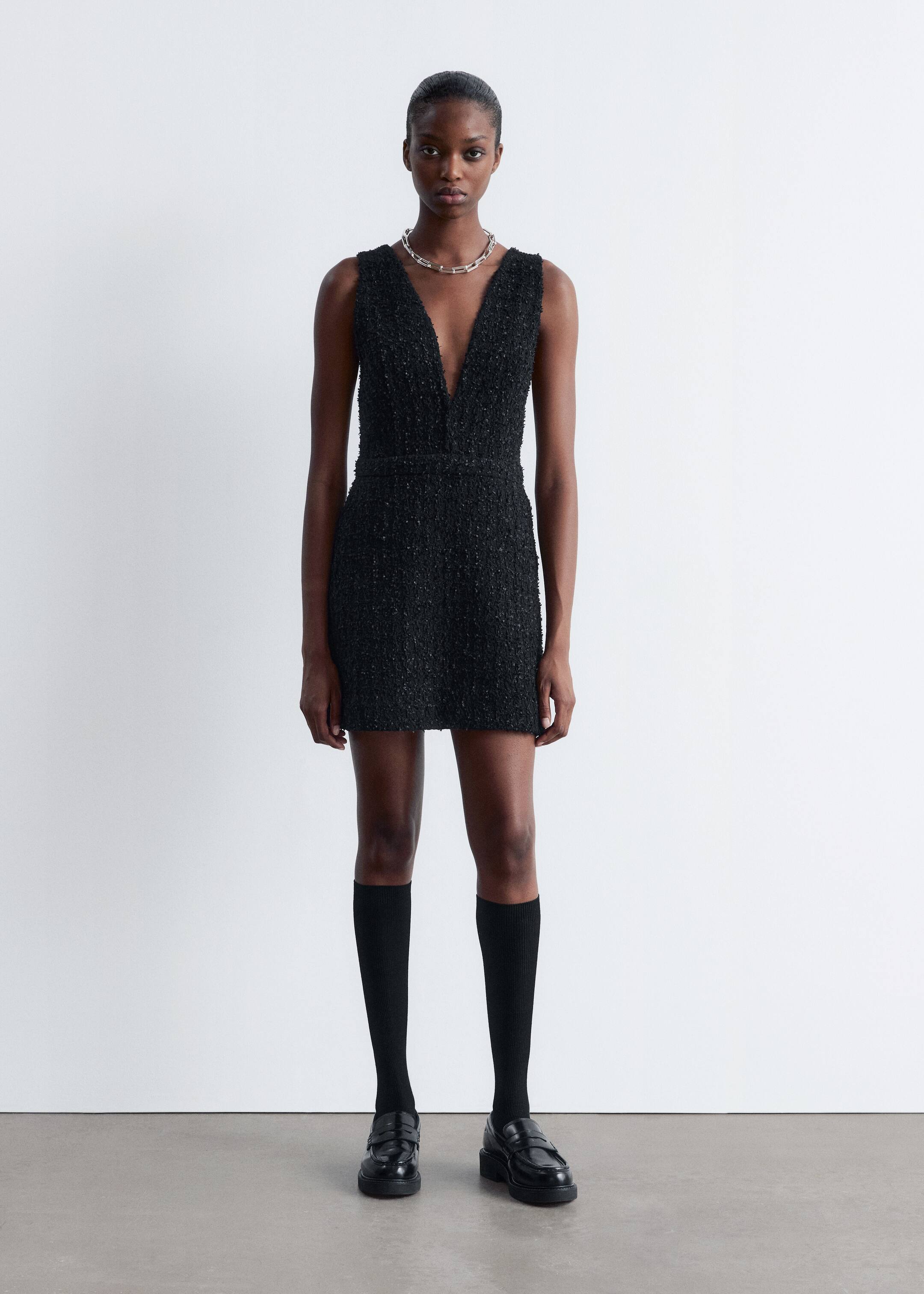 Agrandir l'image: Robe courte texturée à col en V - Noir - FEMME | H&M BE 3