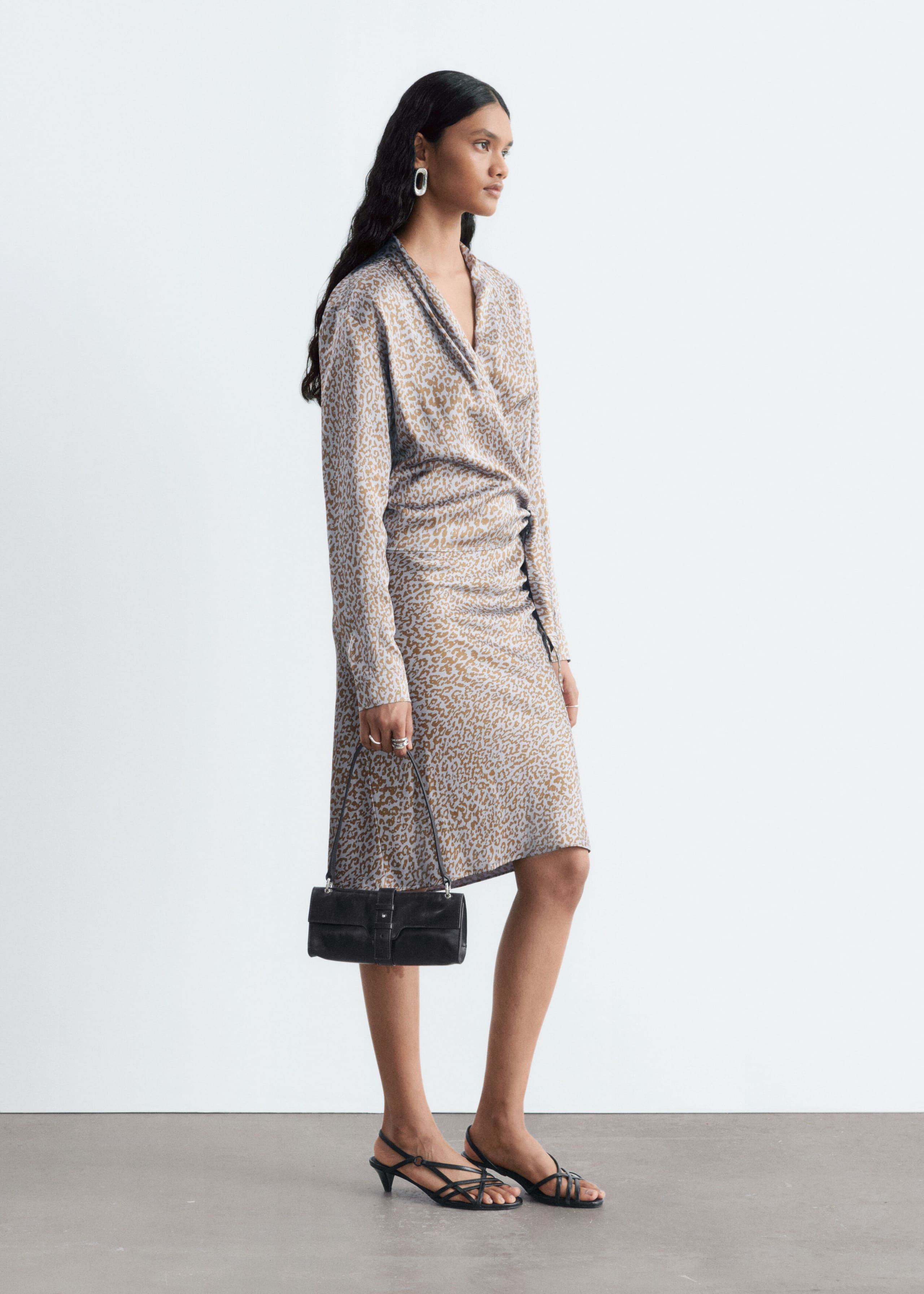 Printed Wrap Blouse - Grey/Leopard Print - Lookbook