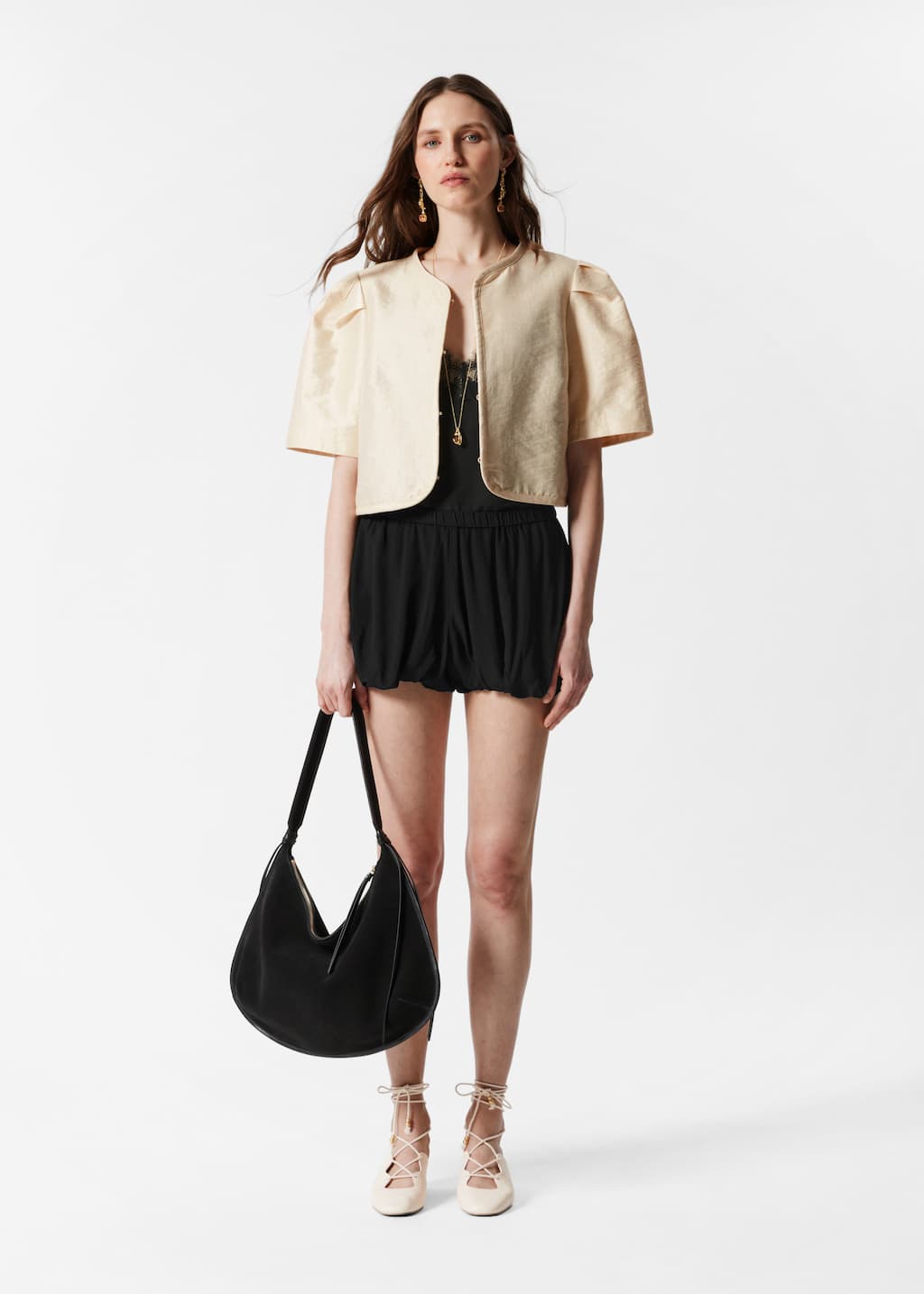 Cropped Blouse - Beige - Lookbook
