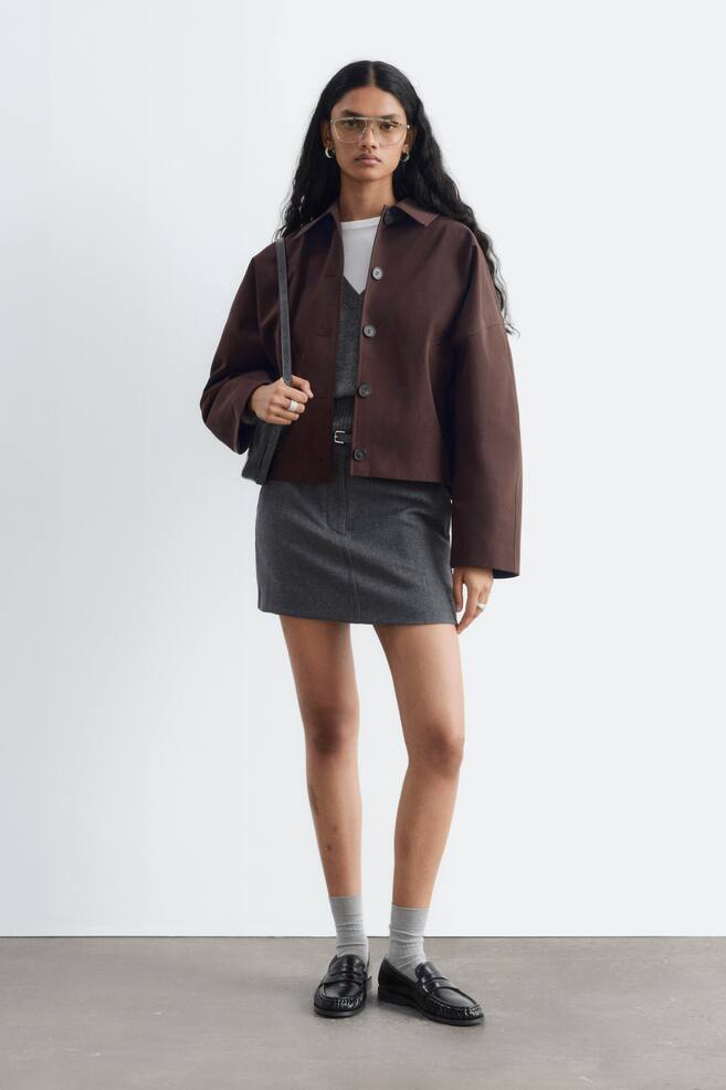 Boxy Jacket - Dark Brown/Beige - 1