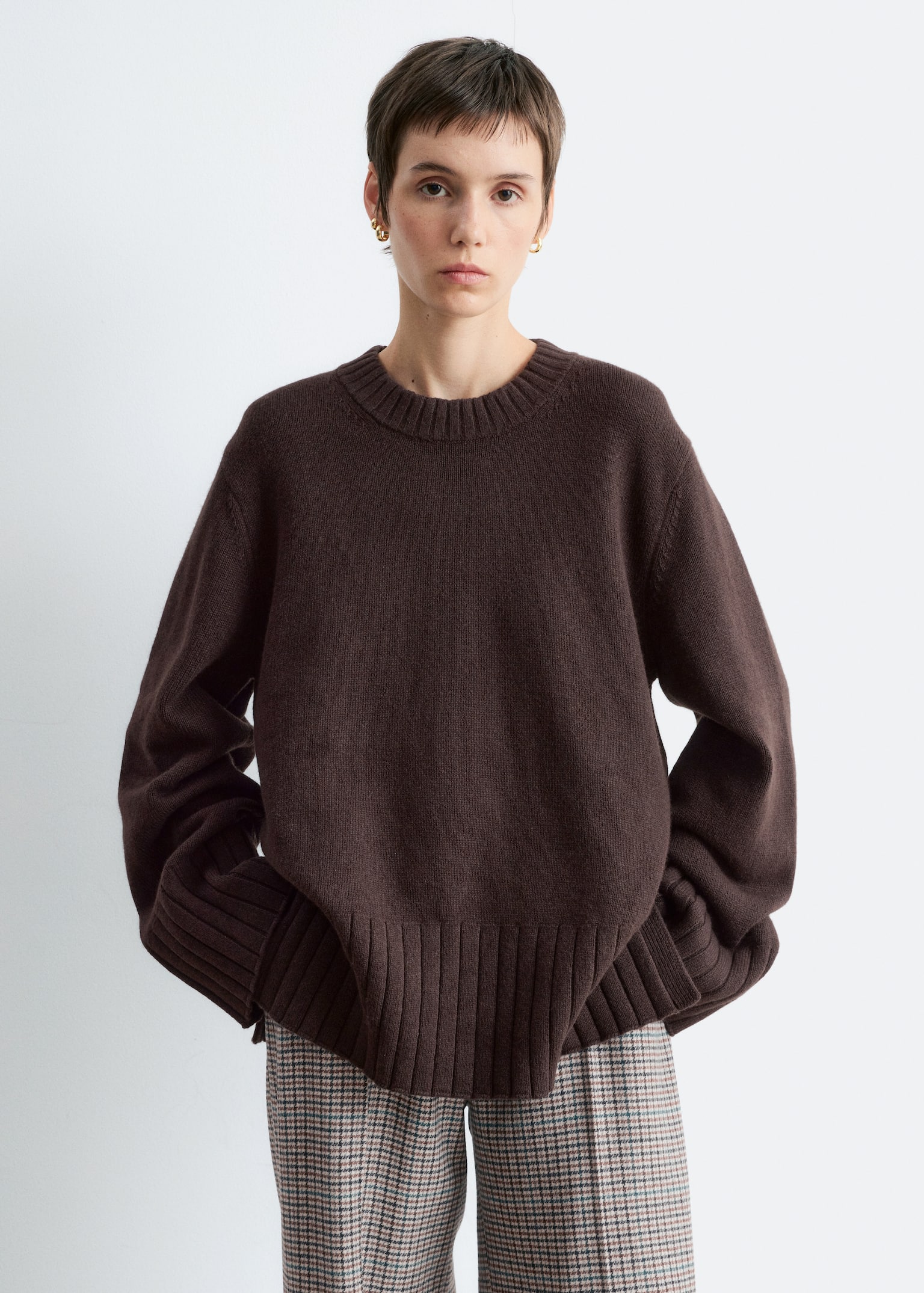 Relaxed Knit Sweater - Dark Brown/White - 3