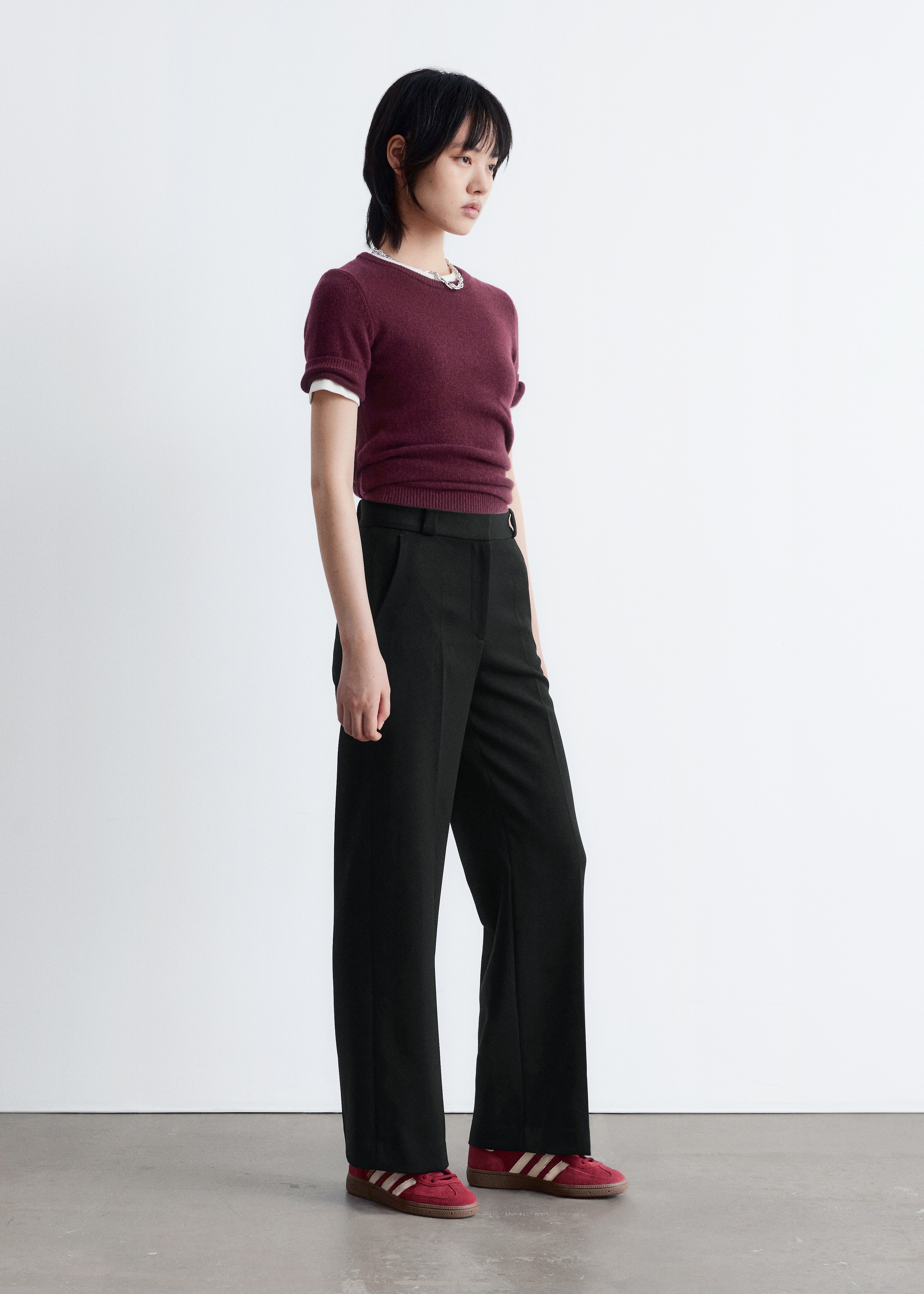 Wide Press-Crease Trousers - Zwart/Donkerbruin/Marineblauw/Crème/Donkerrood