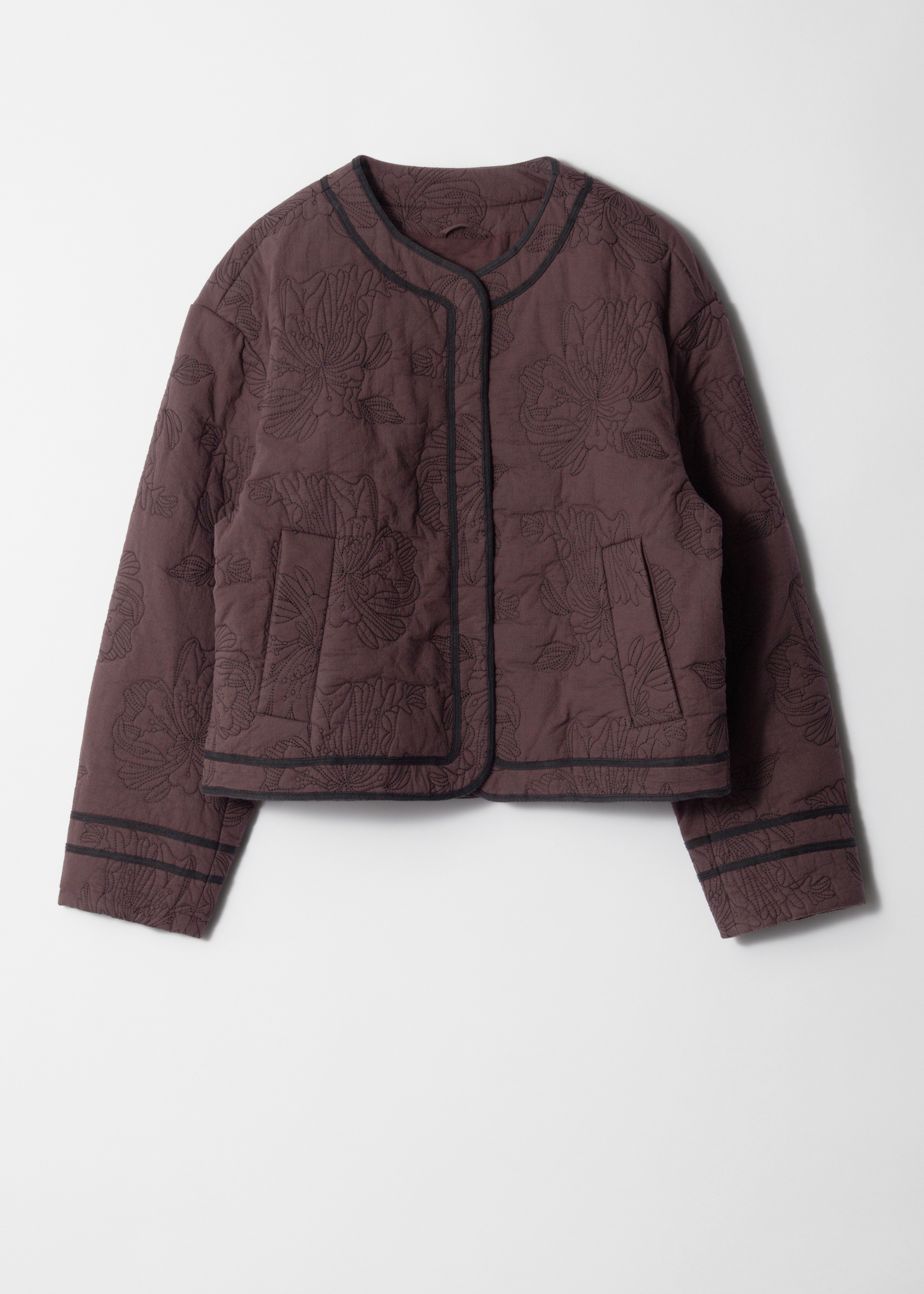Casaco acolchoado com padrão floral - Castanho escuro