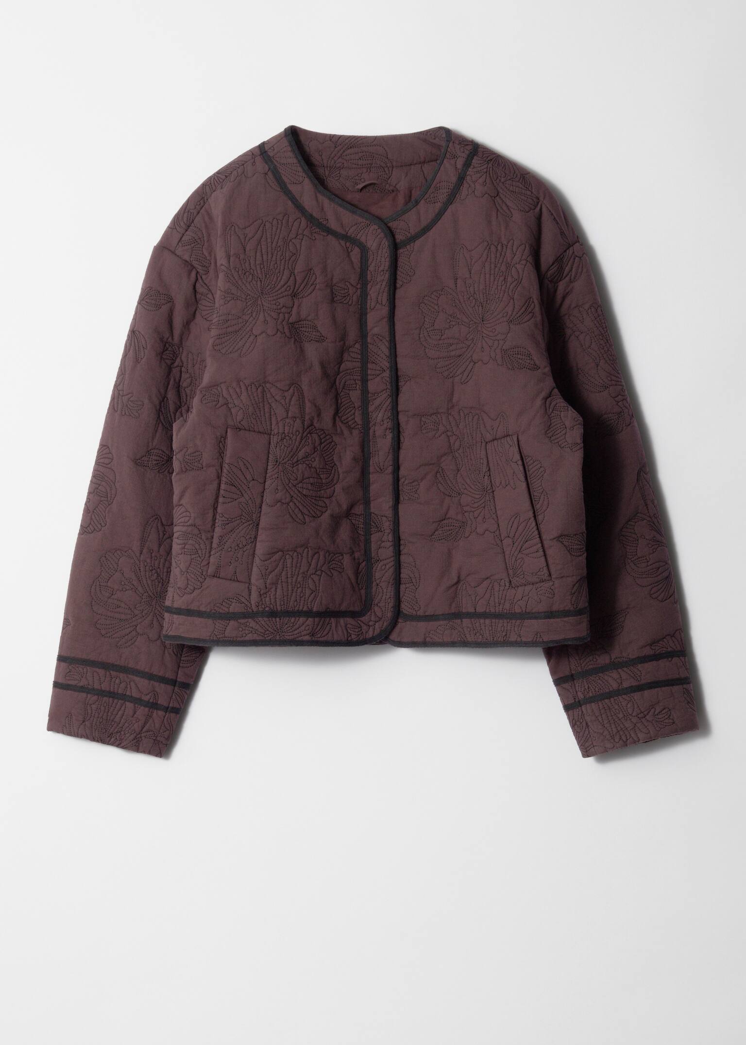 Veste matelassée à motif floral - Marron foncé - 2