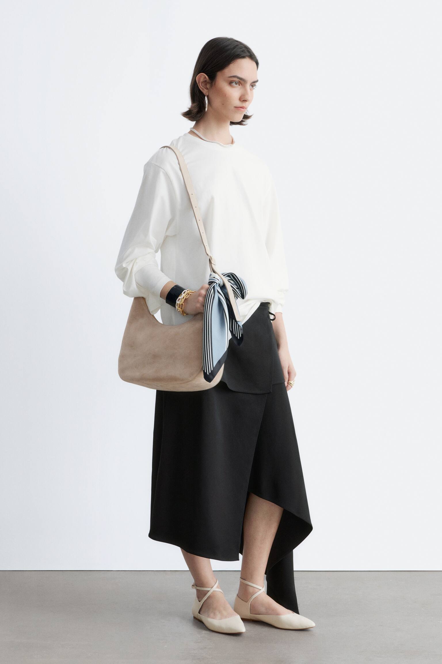 Langærmet jerseytop - Hvid/Mørkegul/Marineblå/hvide striber - 5