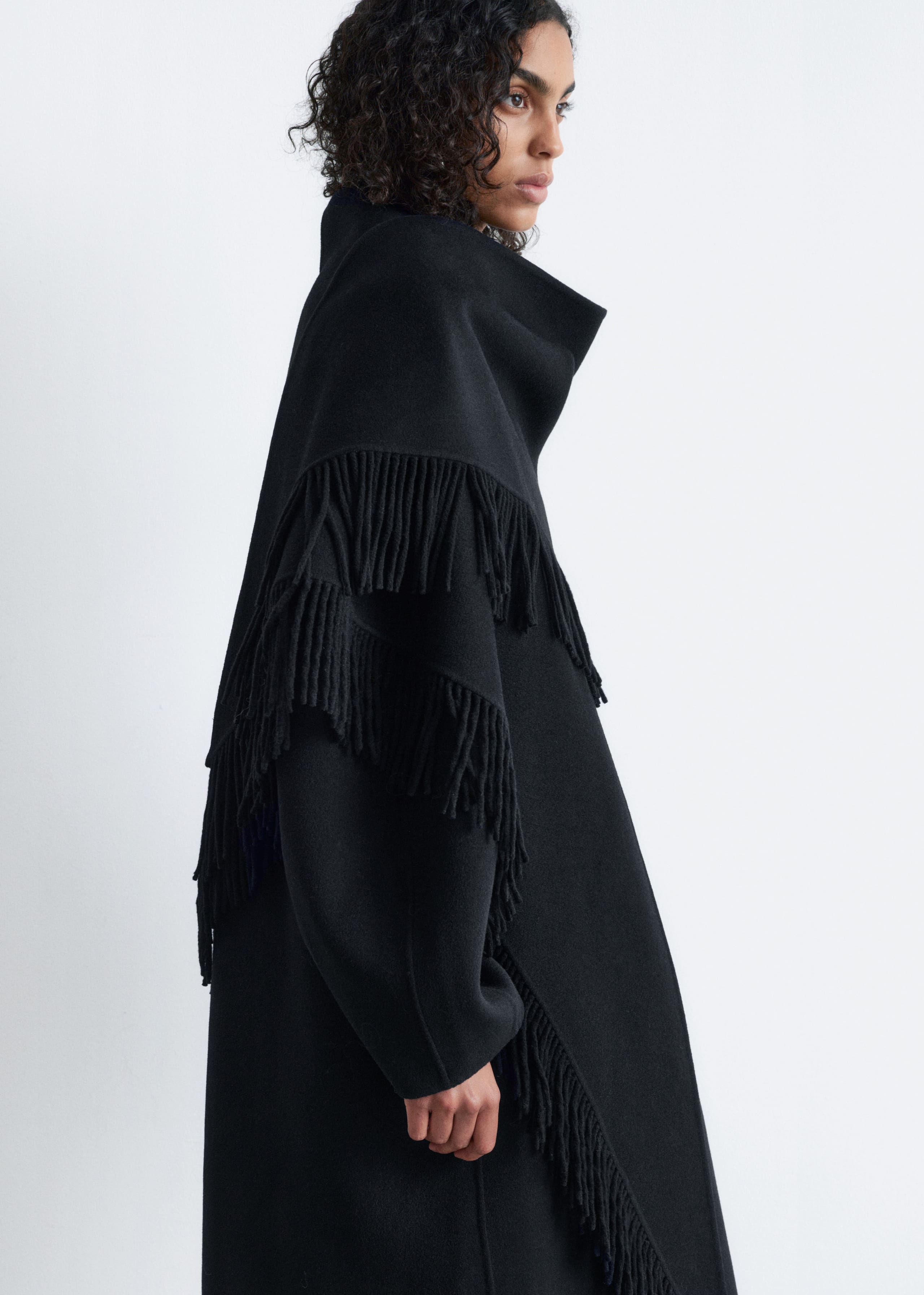Image of Fringed Shawl Wool Coat