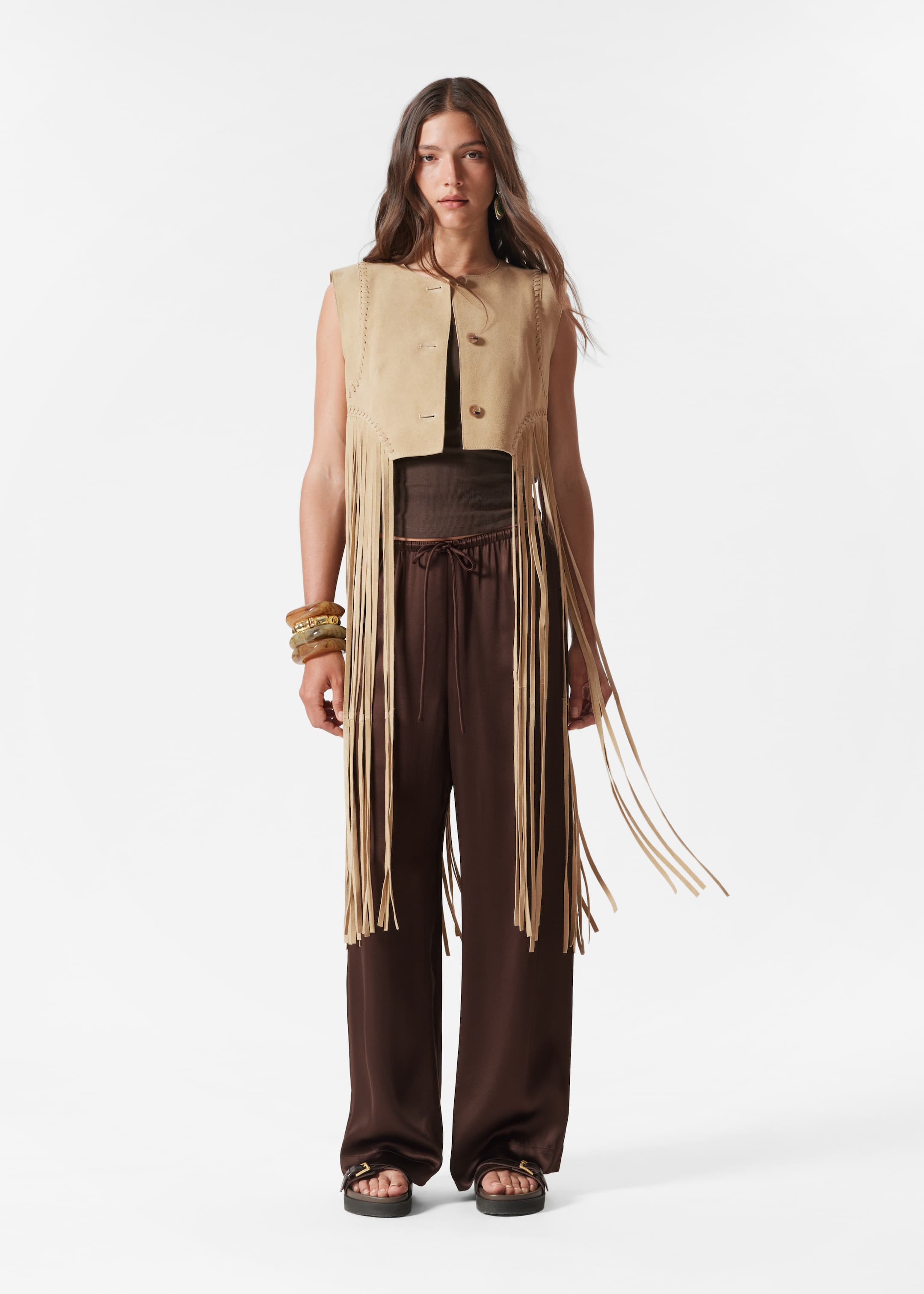 Agrandir l'image: Pantalon en satin à cordon de serrage - Marron foncé - FEMME | H&M BE 1