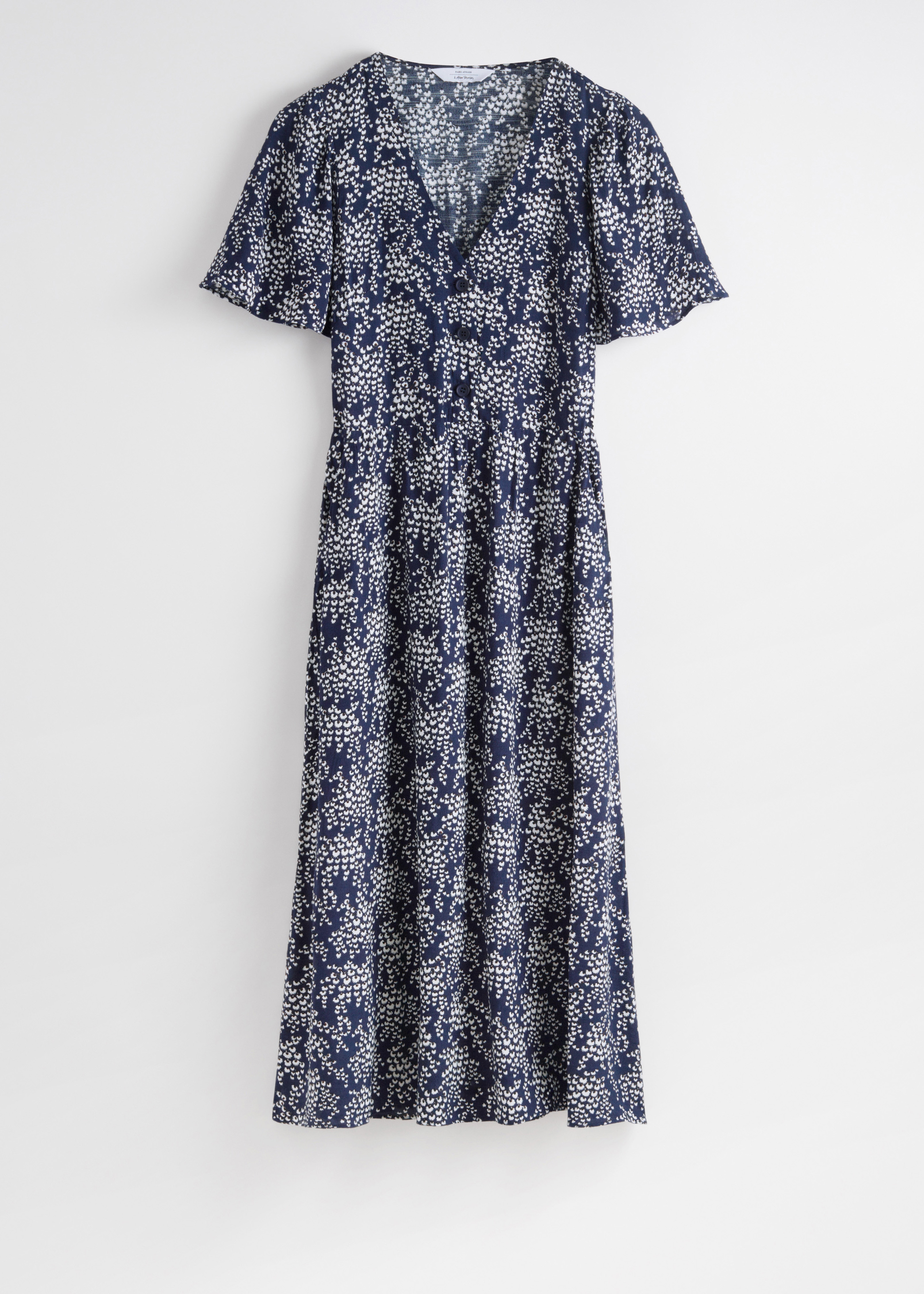 Midi šaty s kvetinovými rukávmi - Navy Print/Red/White/Čierna/Beige Print/Black Print