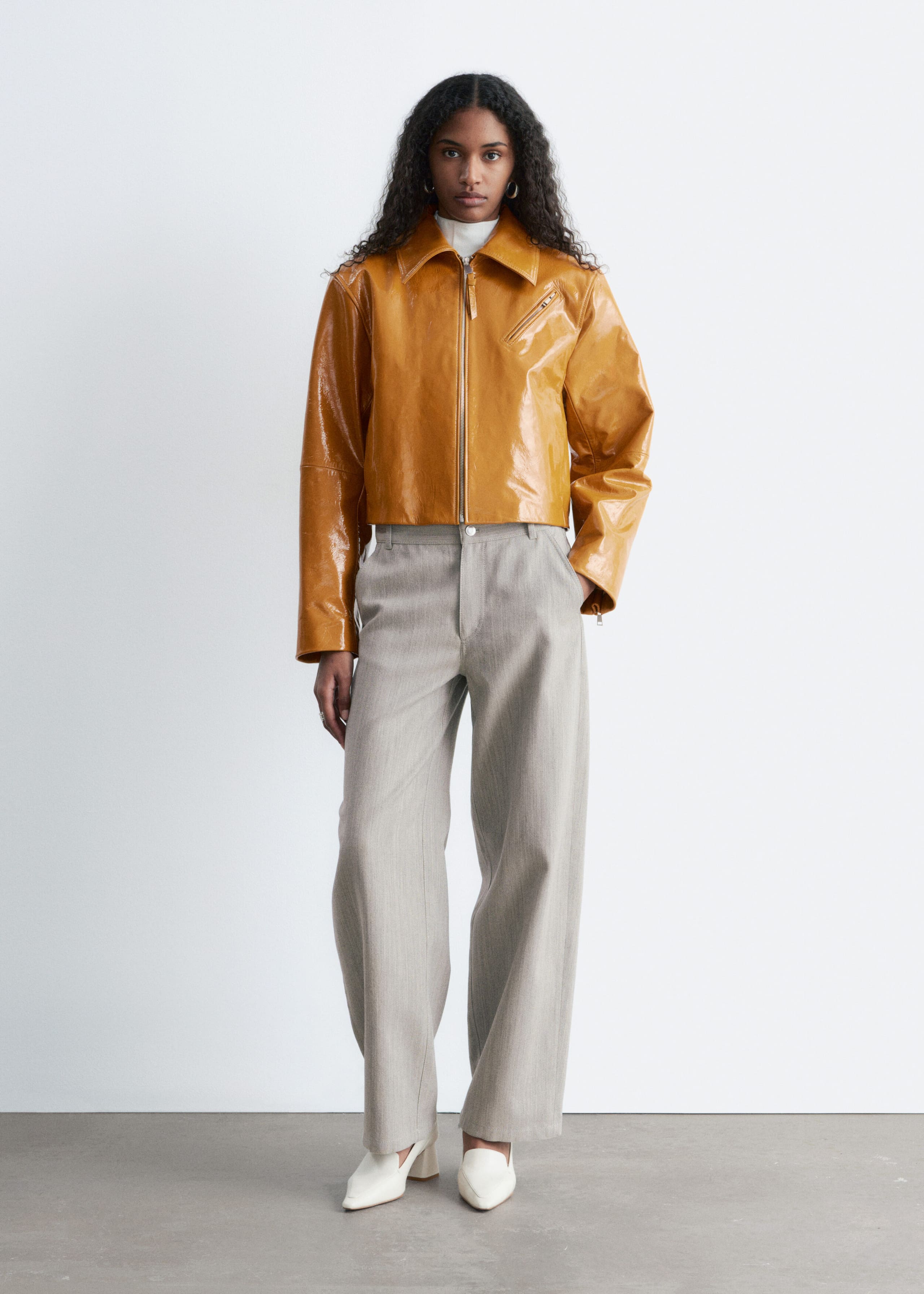 Image of Veste motard en cuir verni