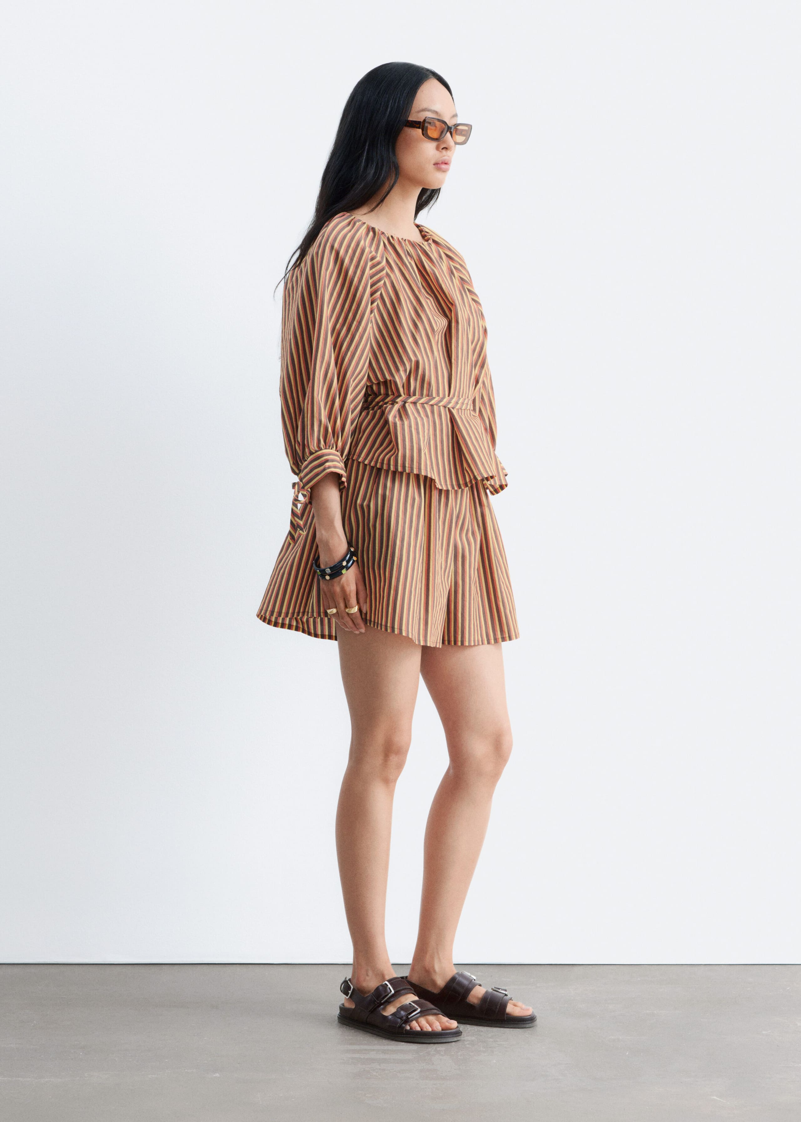Blouse à cordons de serrage aux poignets - Brun/Rayé - Lookbook