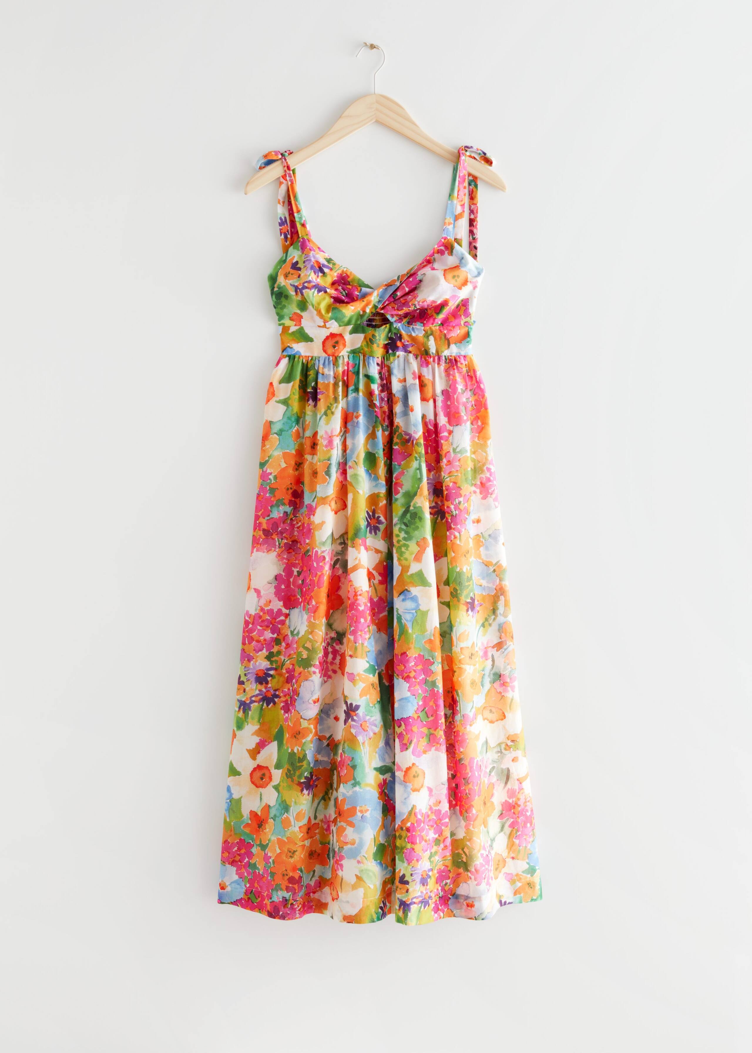Strappy Printed Midi Dress - Floral Print - Bodegón