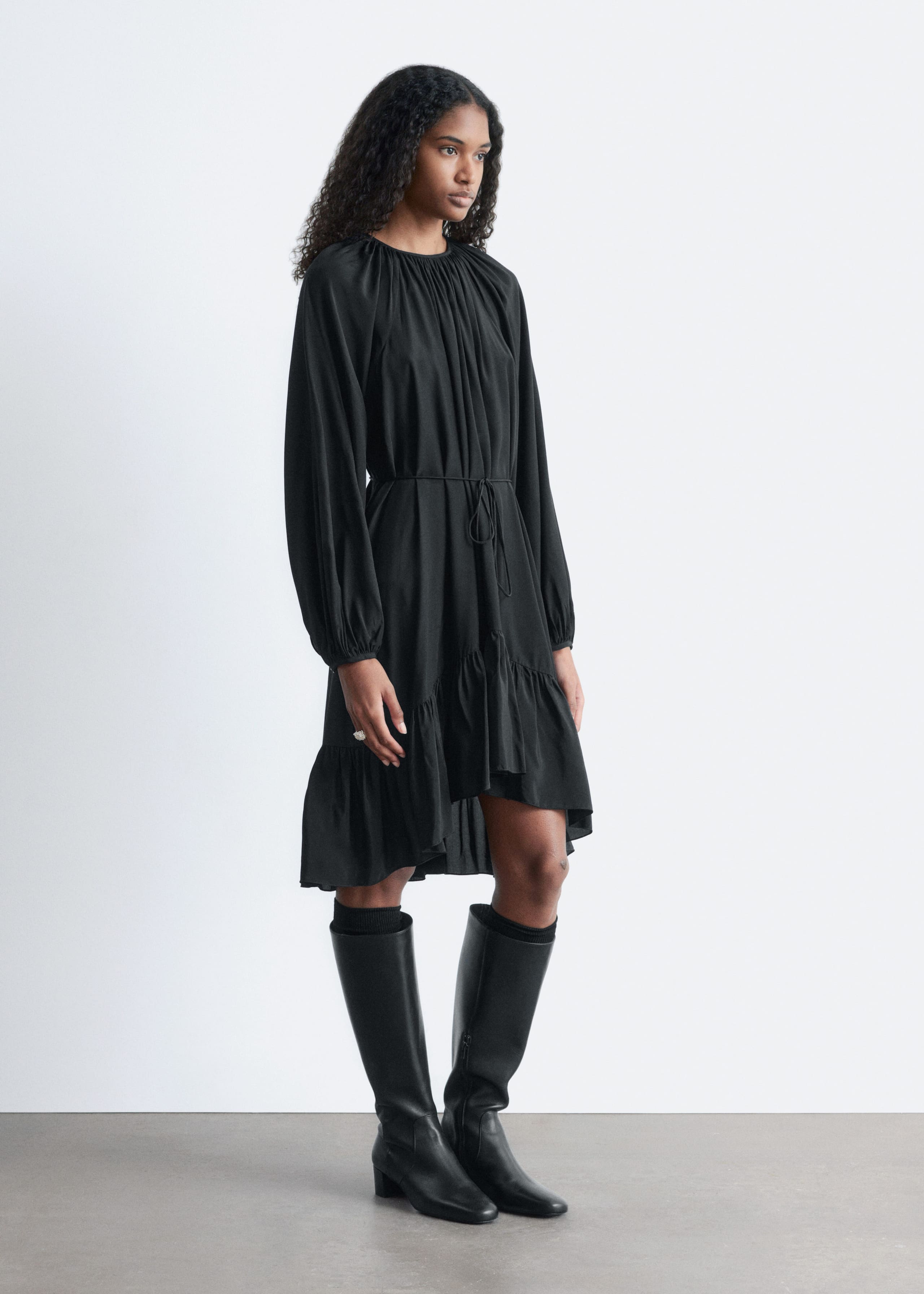Image of Flounced Balloon-Sleeve Mini Dress