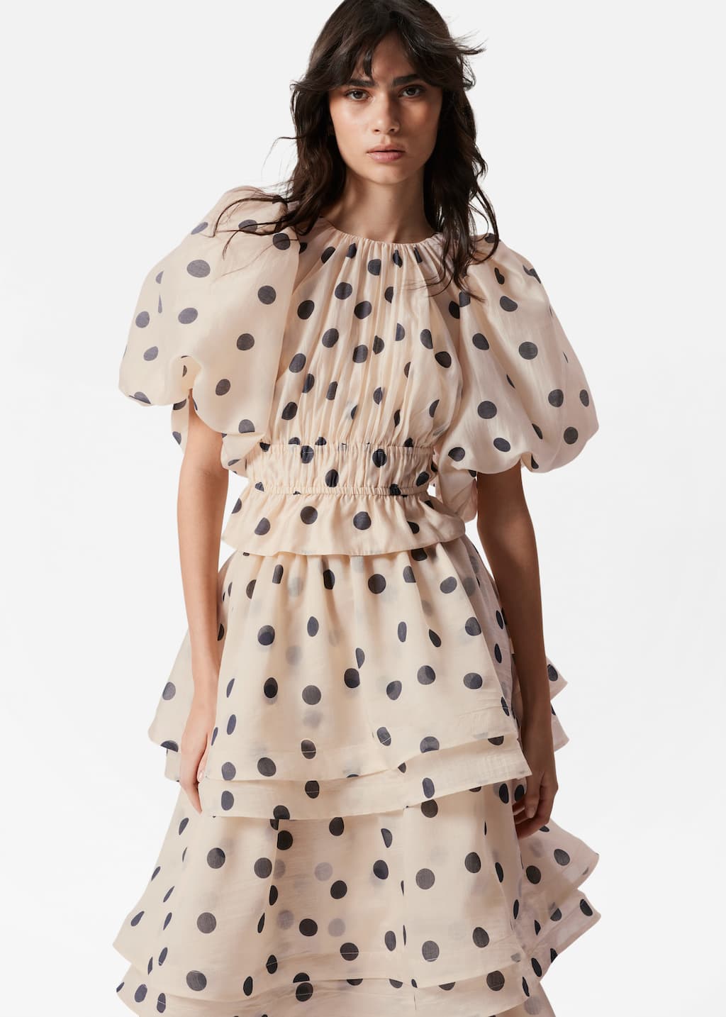 Ruched Balloon-Sleeve Blouse - Yellow - Lookbook
