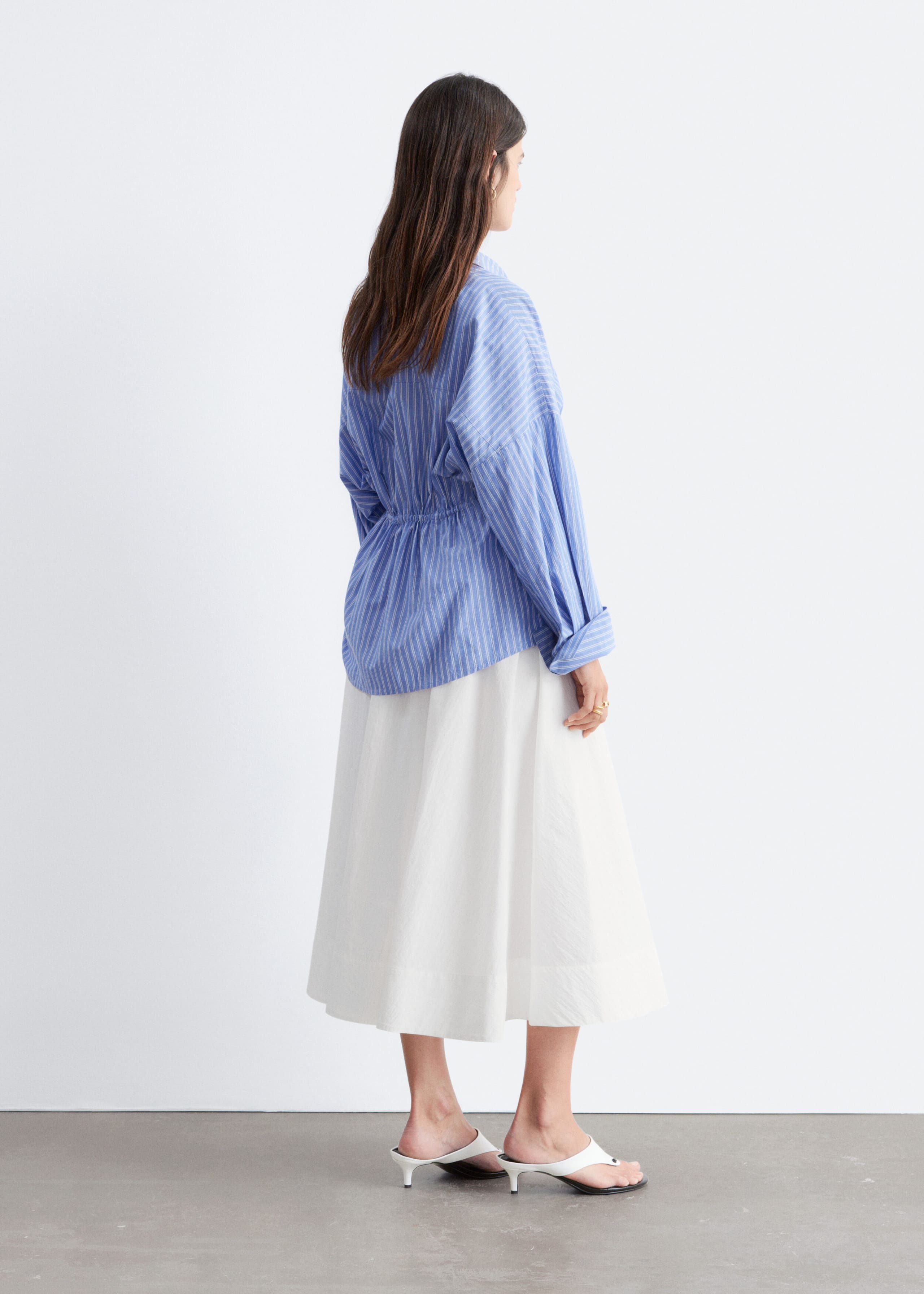 Cotton Poplin Drawstring Shirt - Pink - Lookbook