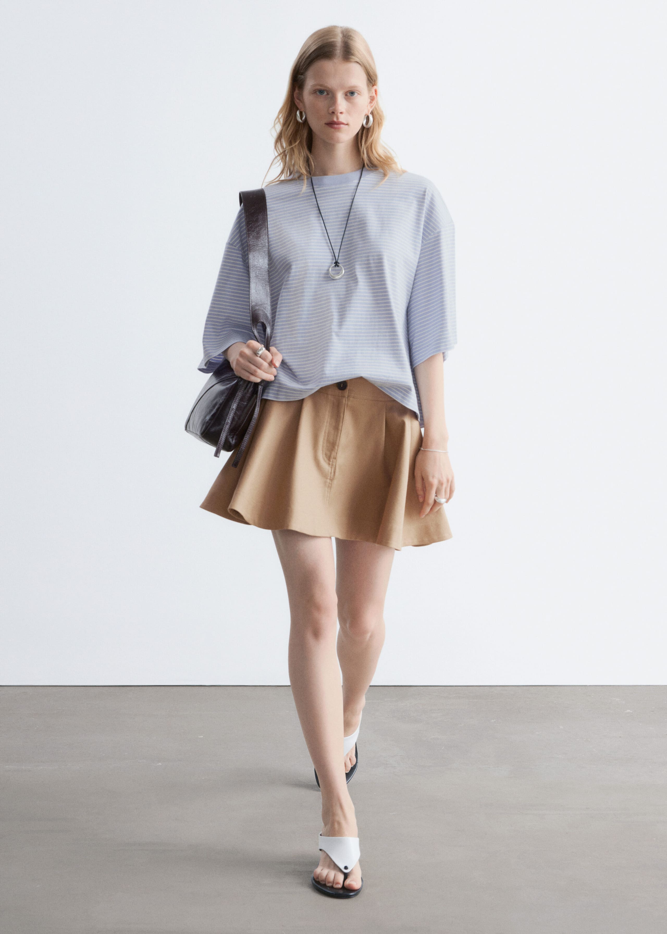 Oversized Striped Cotton T-Shirt - Grey/White Stripes - Lookbook