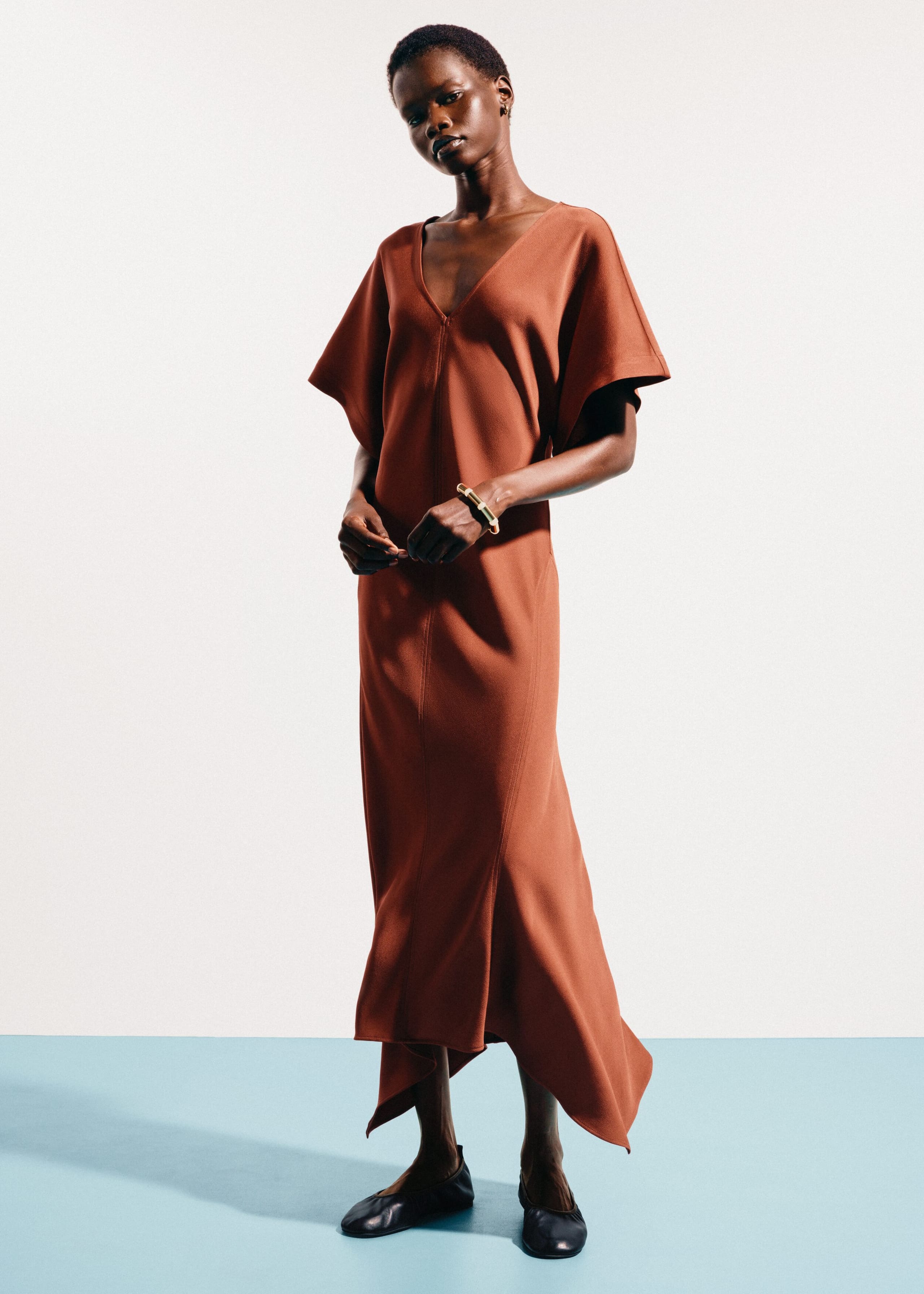 V-Neck Maxi Dress - Brown - Lookbook