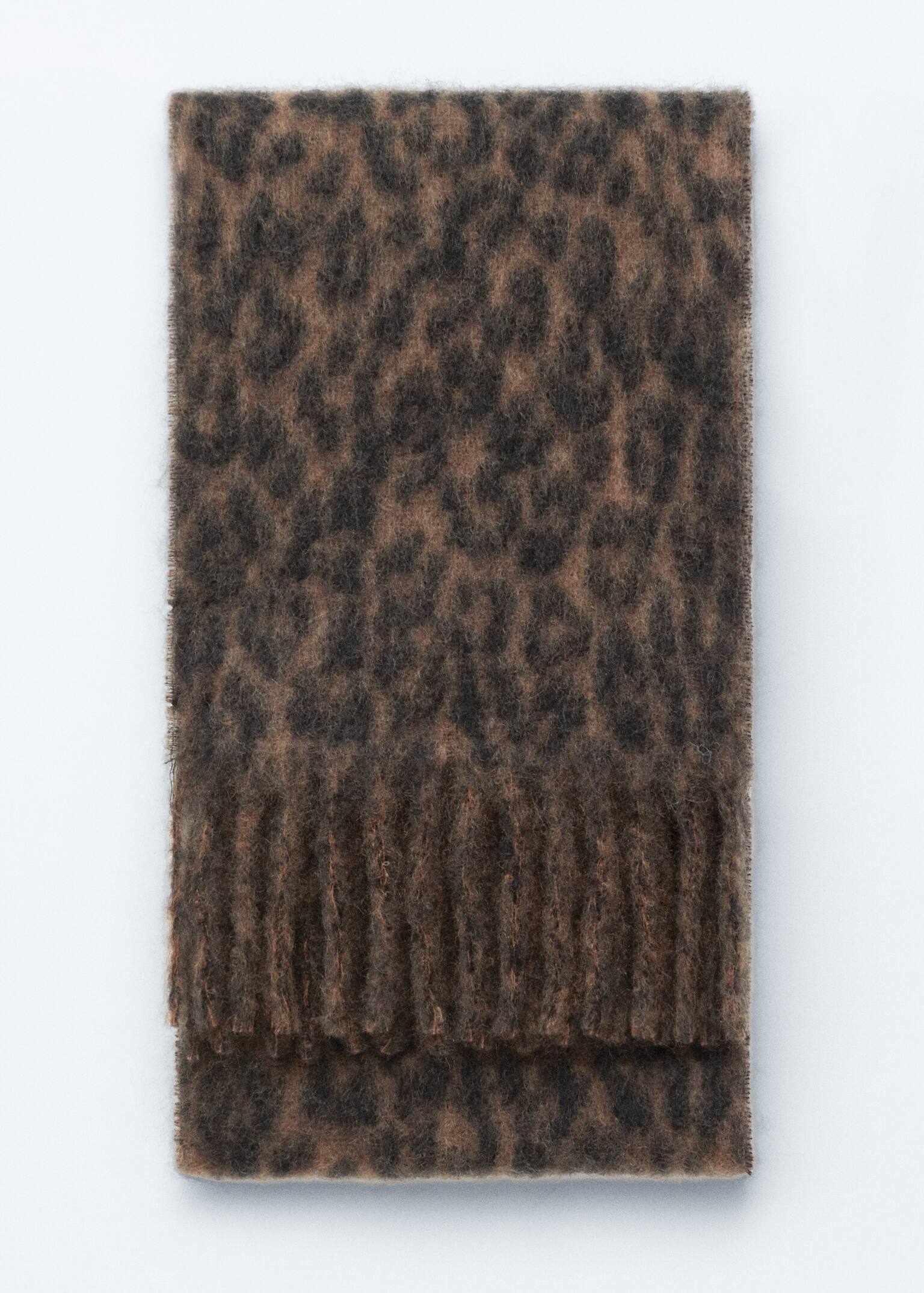 Mohair-Blend Fringed Scarf - Dark Brown Leopard
