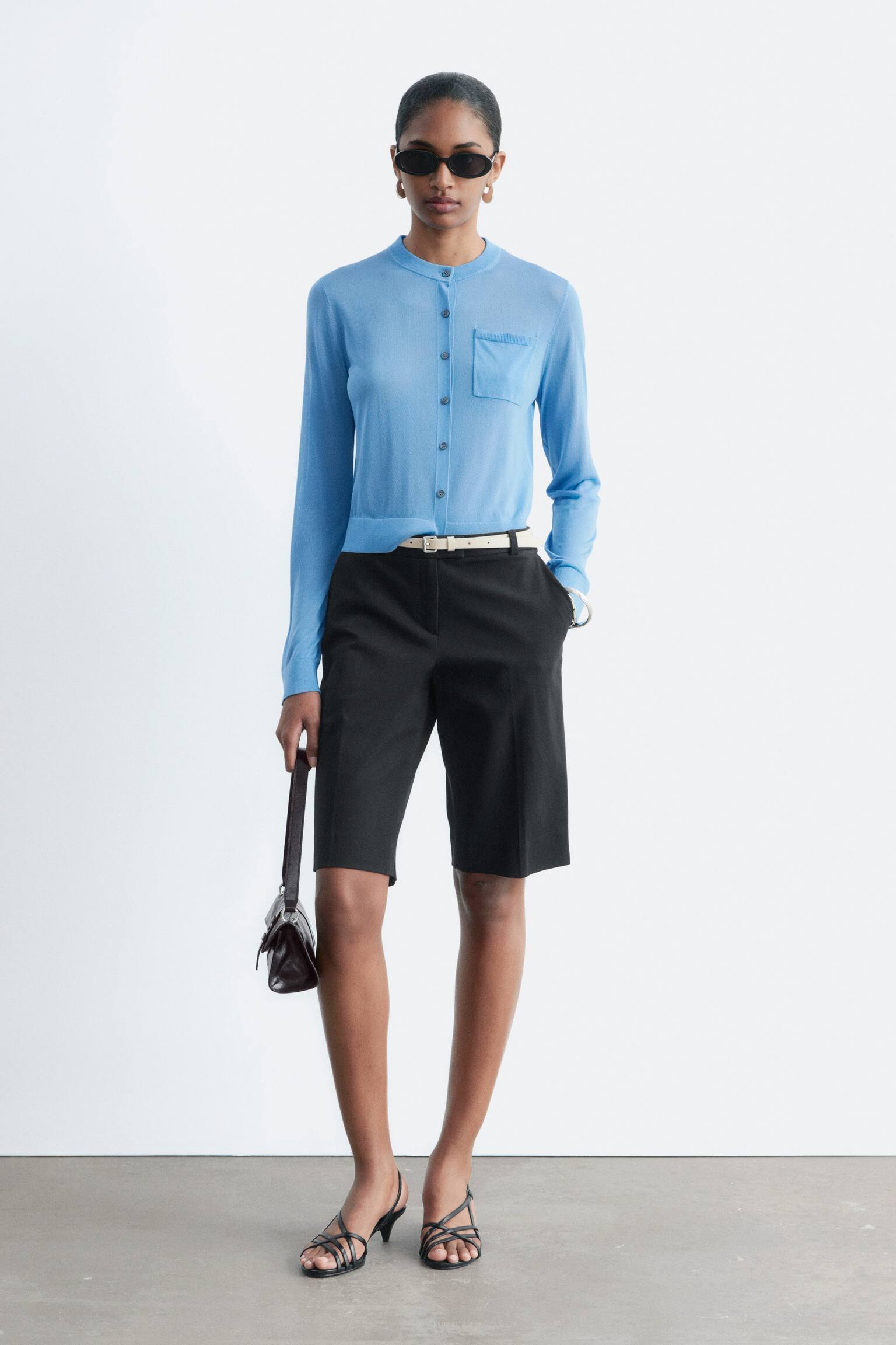 Cardigan i sidenblandning - Blå - 4