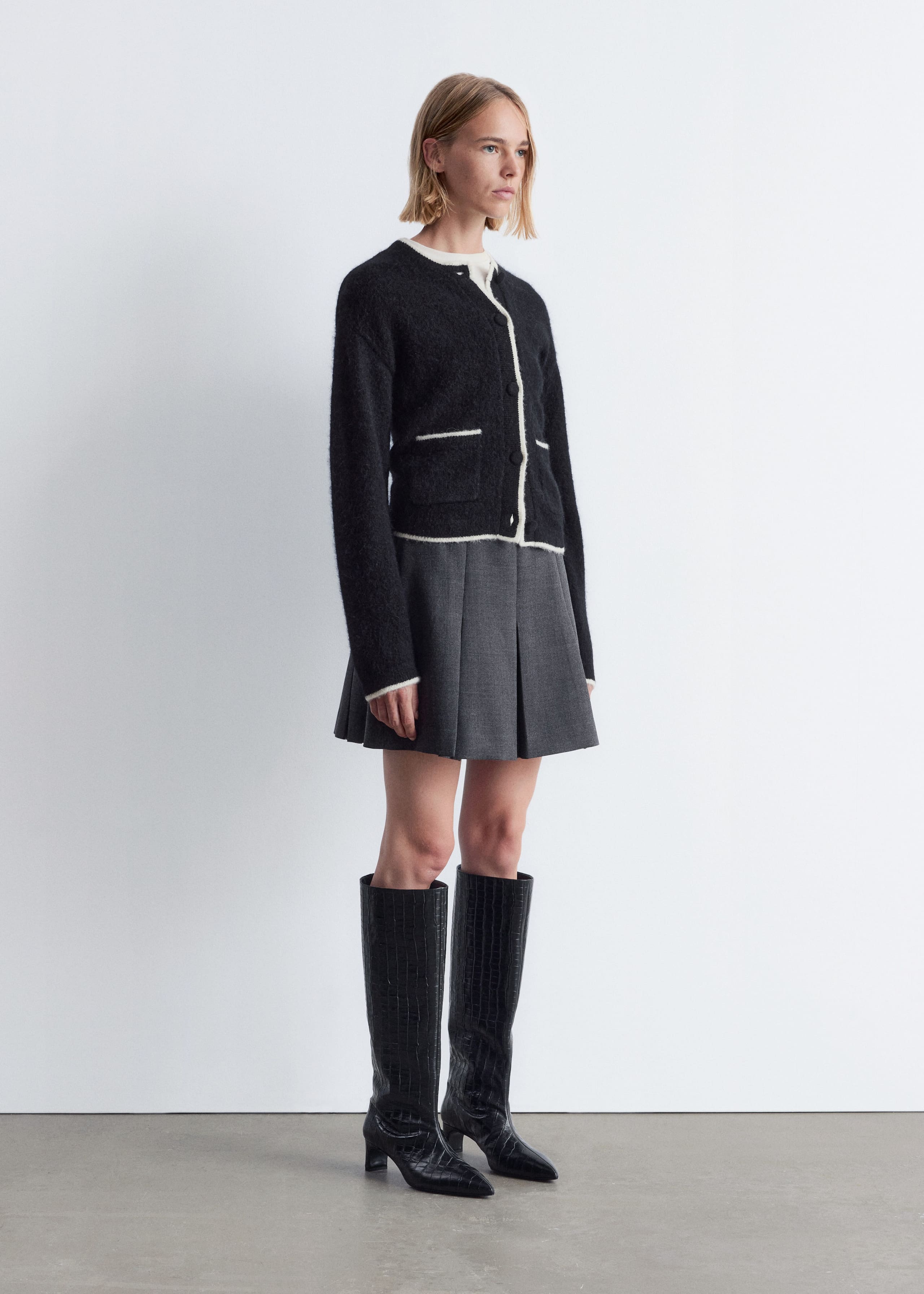 Image of Boxy Crew-Neck Cardigan