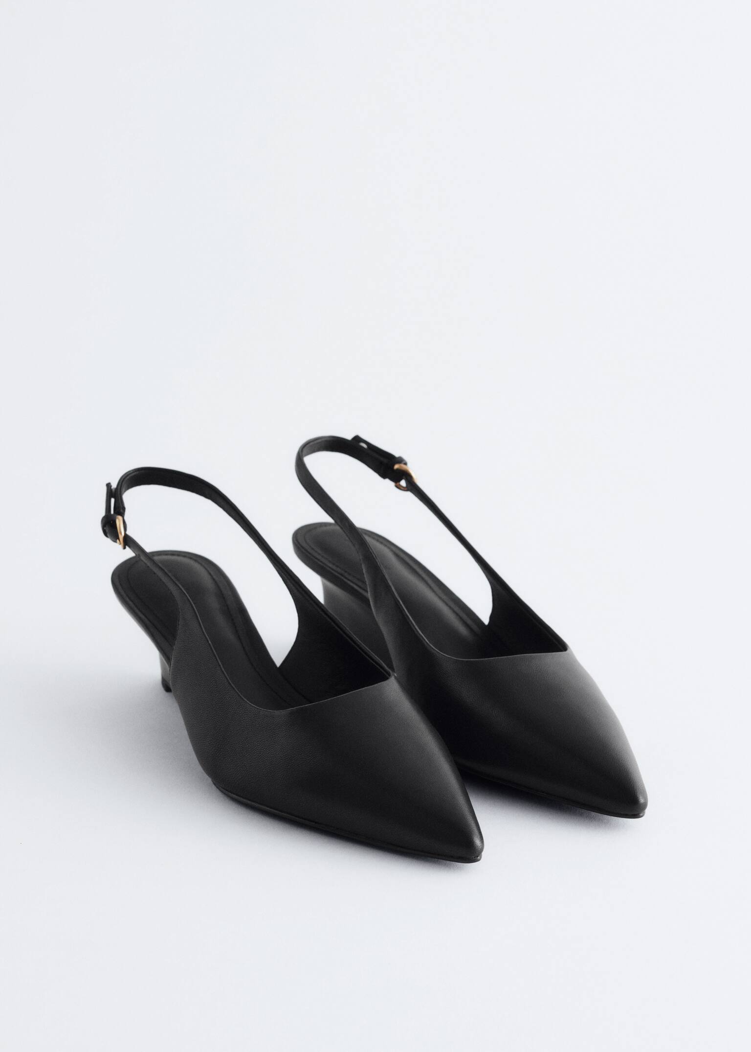 Leather Wedge Slingback Pumps - Negru/Șarpe Gri - 6