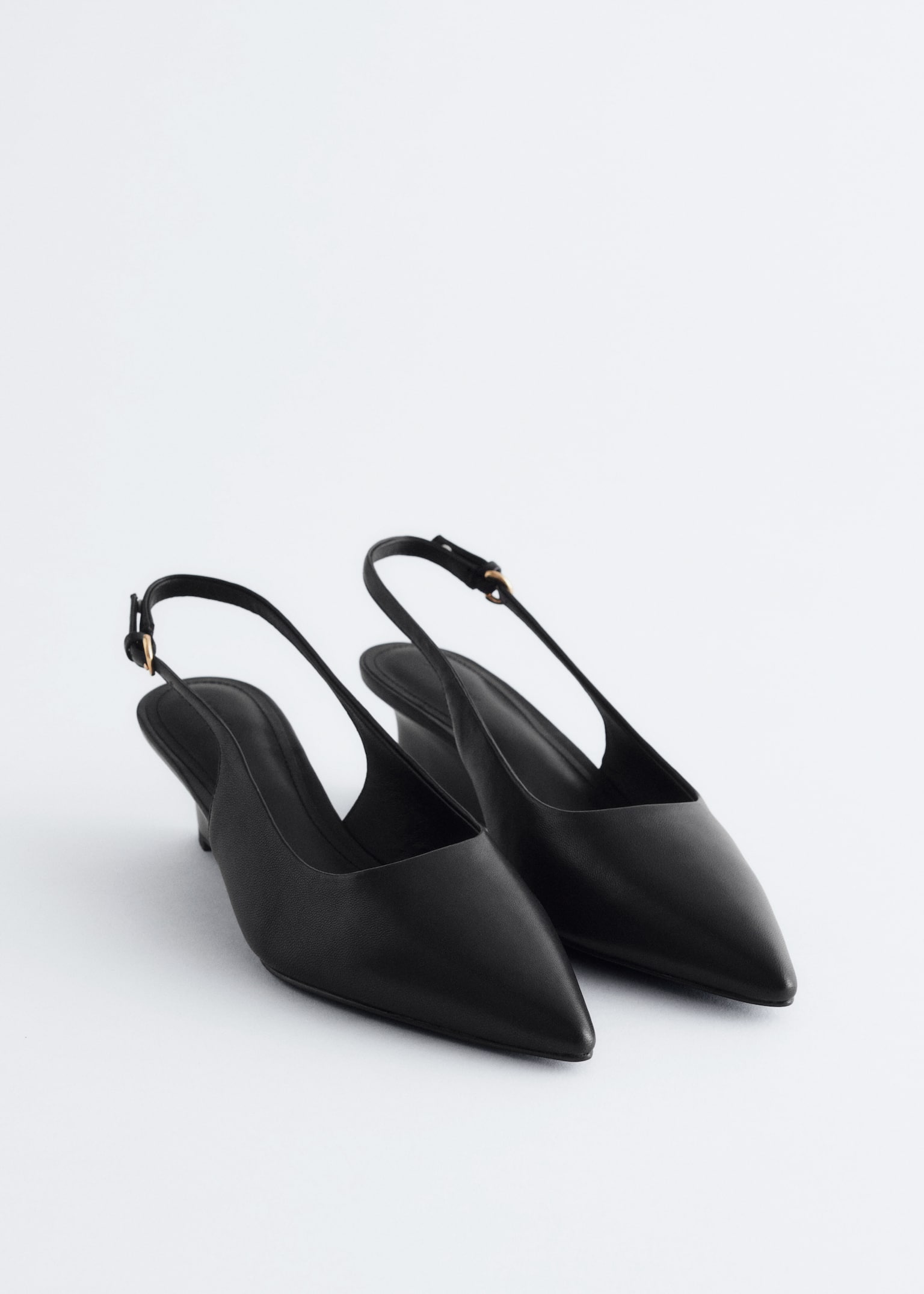 Leather Wedge Slingback Pumps - Black/Grey Snake - 4