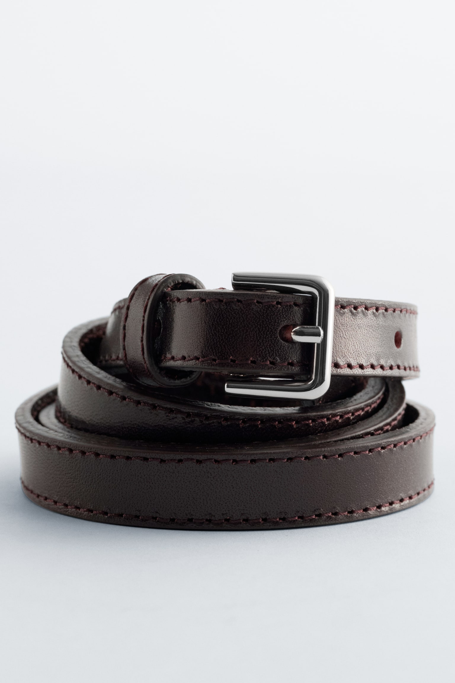 Cintura sottile in pelle - Marrone - 2