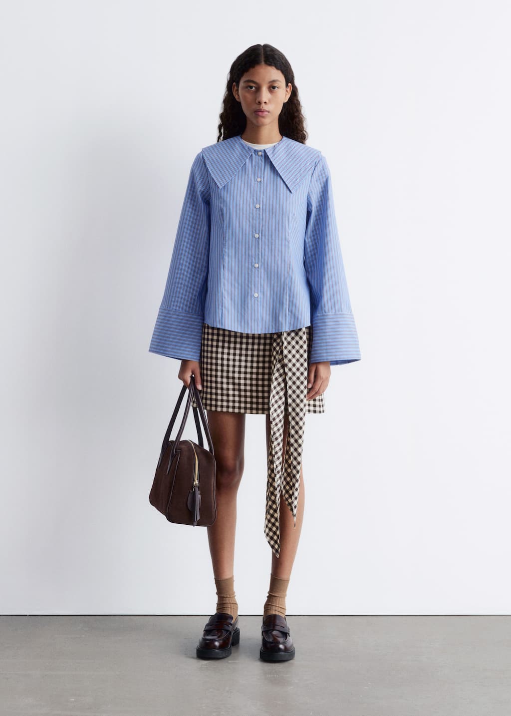 Image of Oversized Collar Striped Shirt