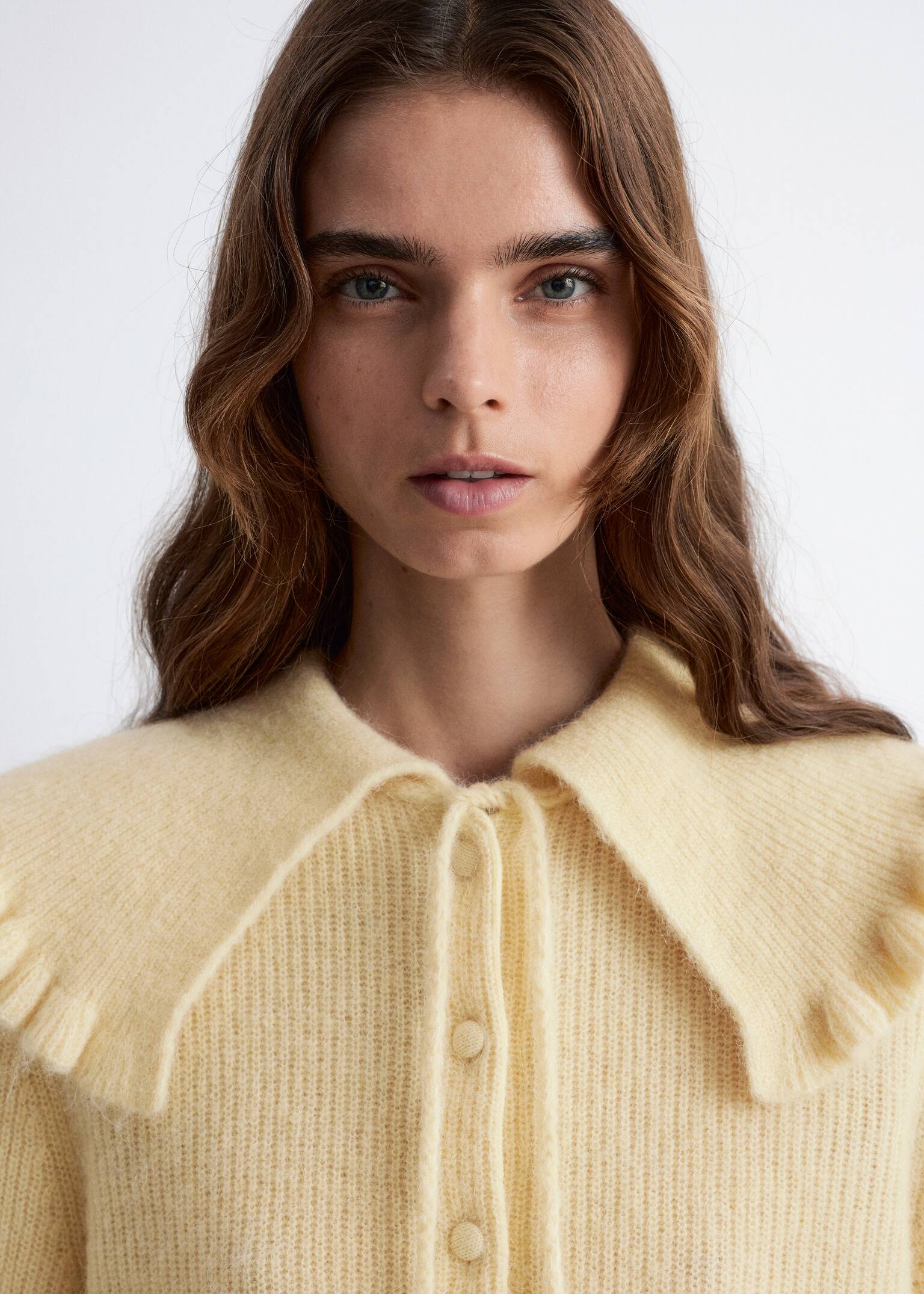 Alpaca-Blend Cardigan - Light Yellow/White - 3