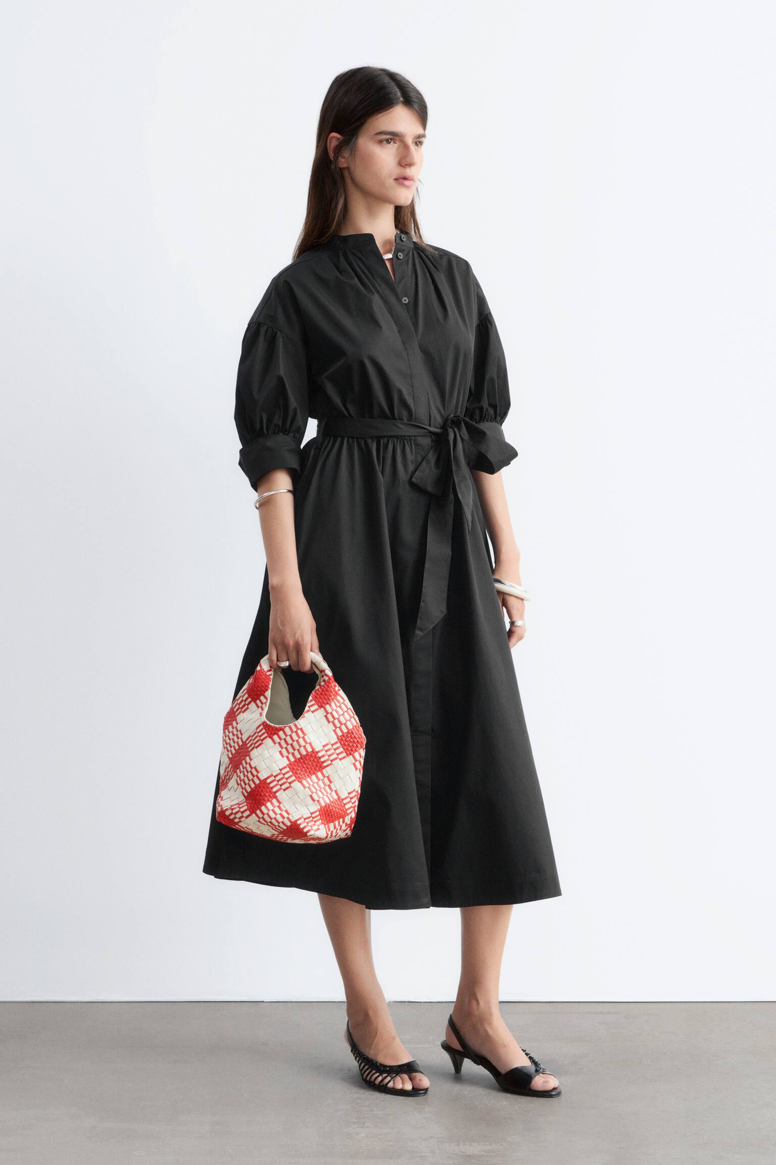 Maxiklänning i bomull-Svart - 5