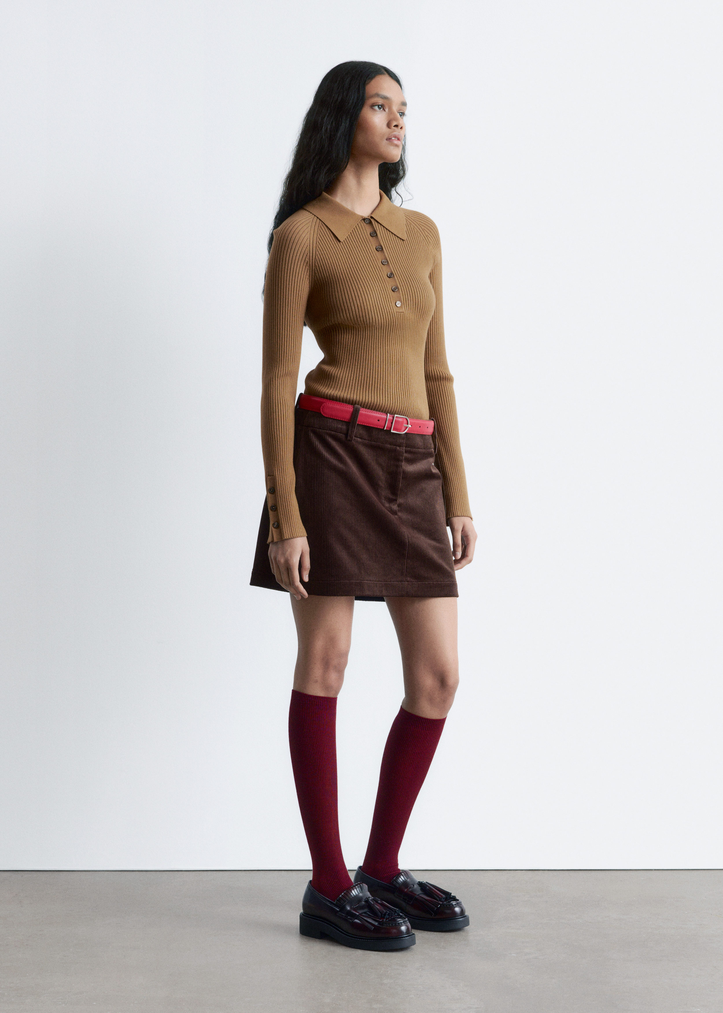 Rib-Knit Polo Shirt - Caramel Brown - & Other Stories US