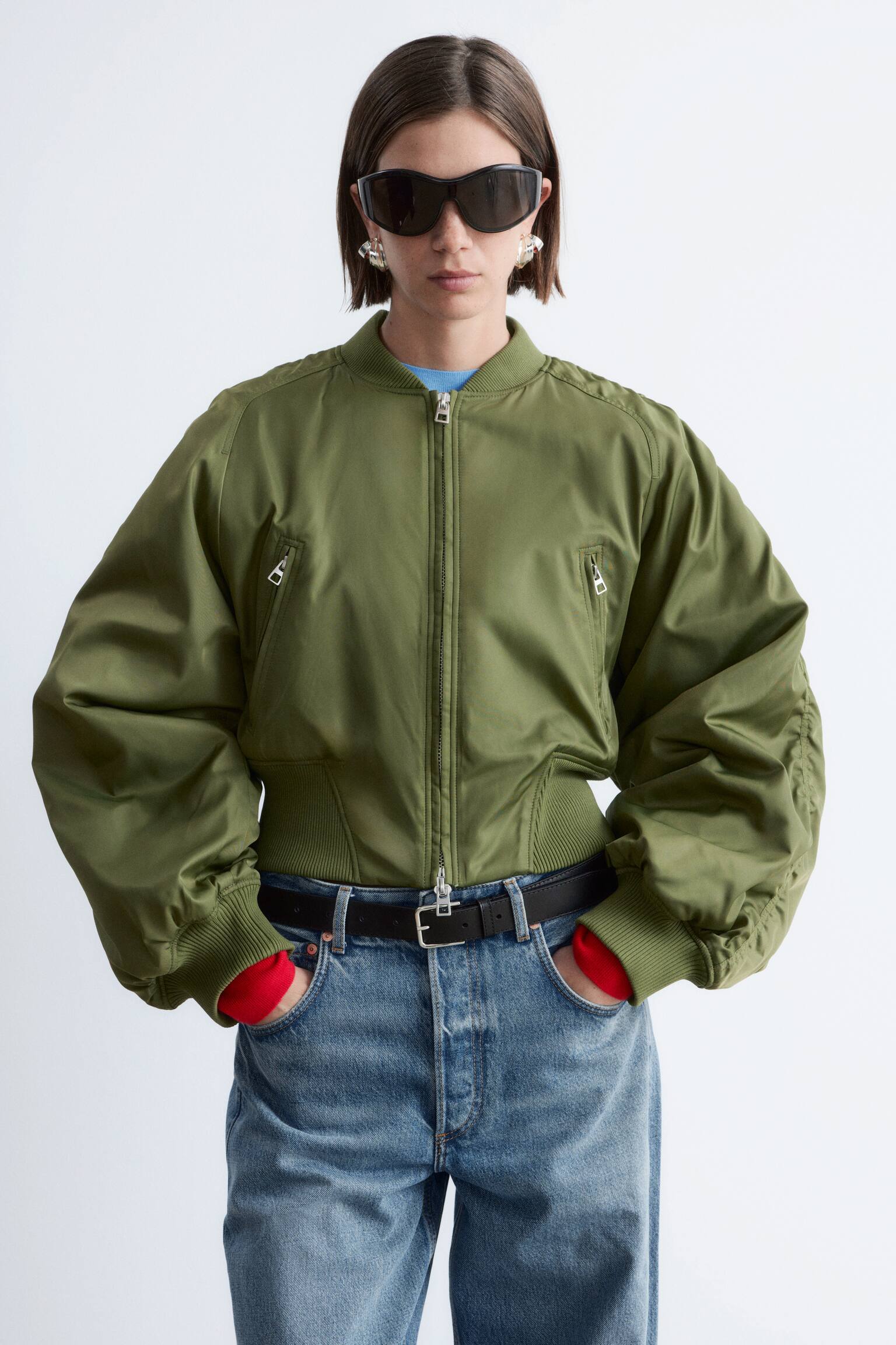 Скъсено бомбър яке-Каки зелено - 5